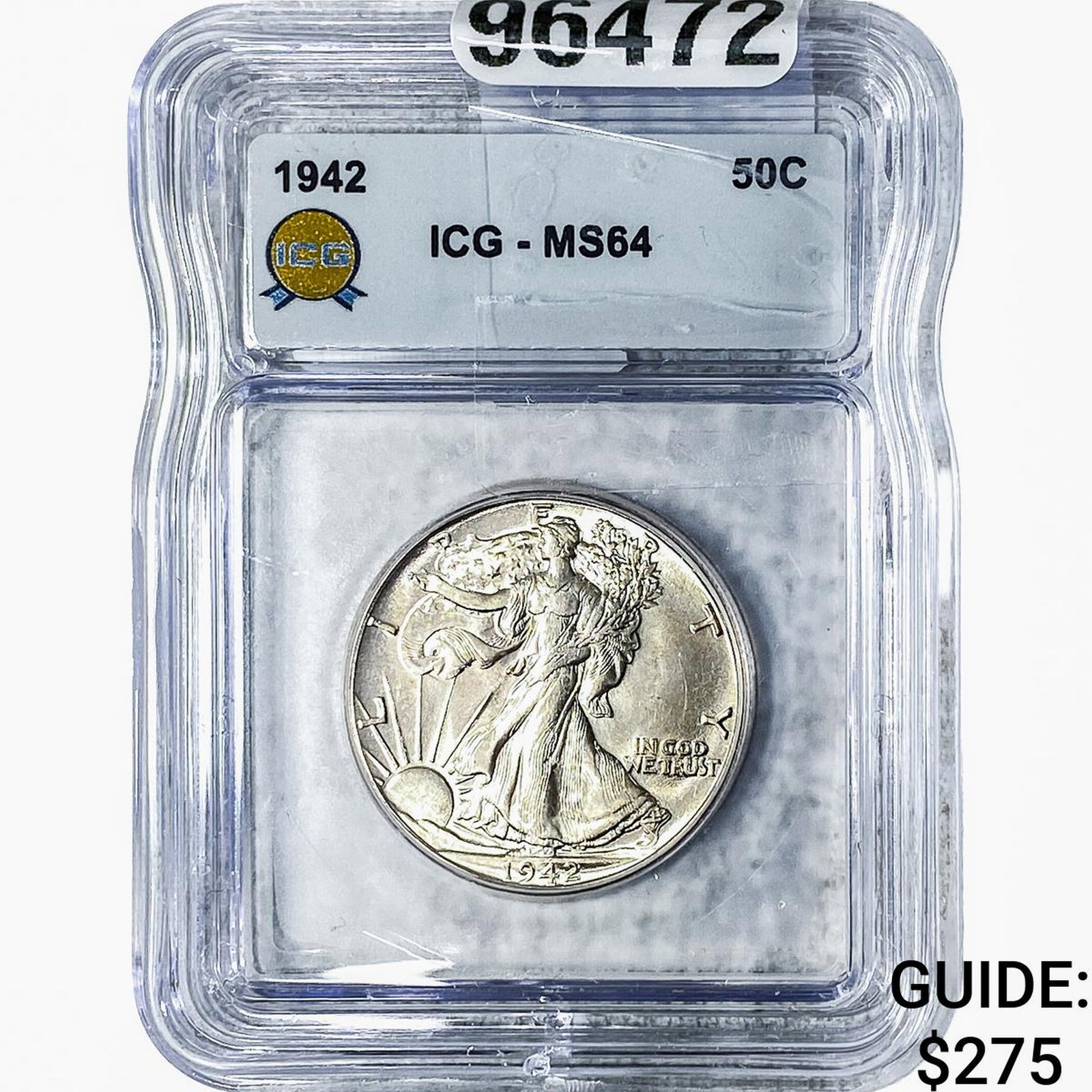 1942 Walking Liberty Half Dollar ICG MS64: 1942 Walking Liberty Half Dollar ICG MS64