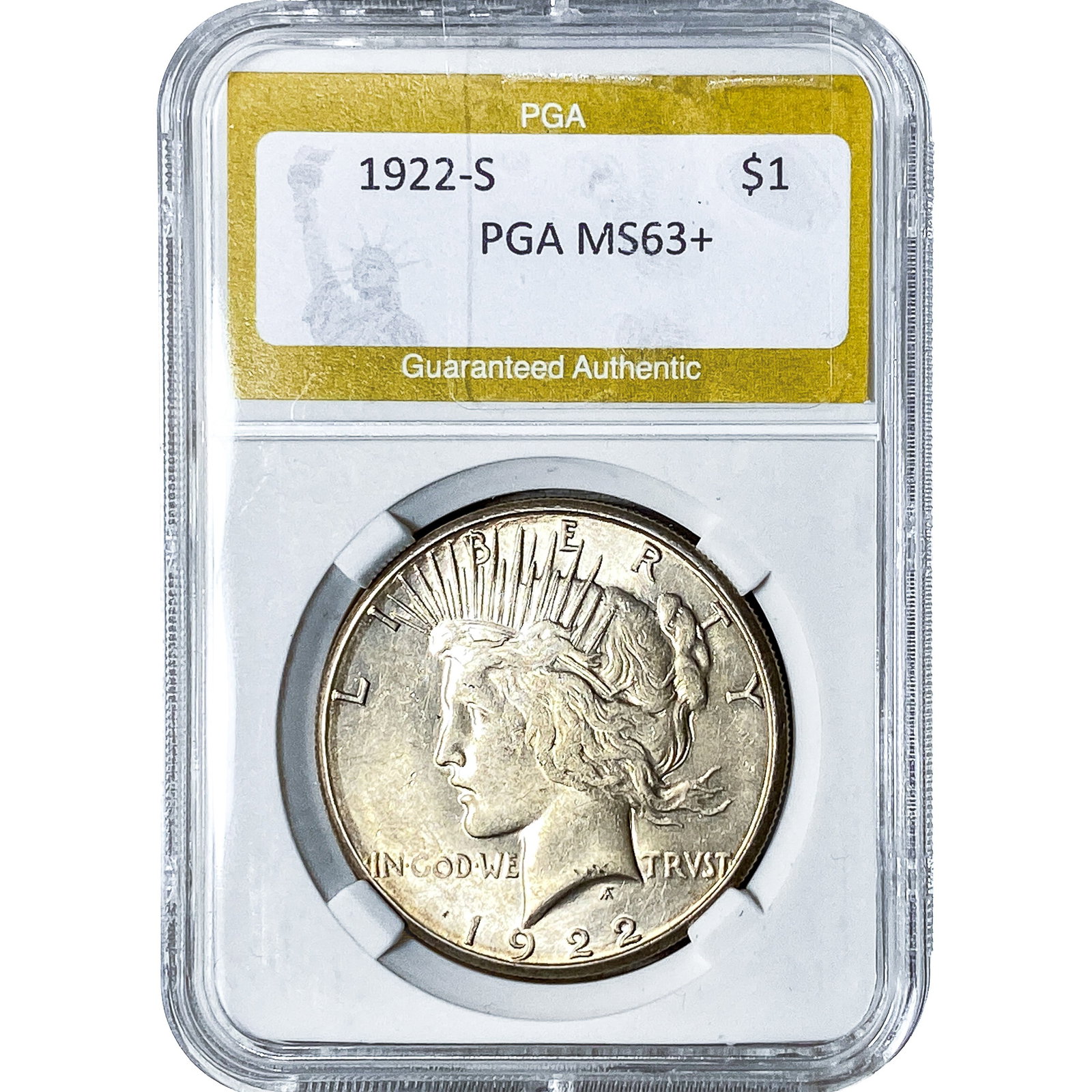 1922-S Silver Peace Dollar PGA MS63+: 1922-S Silver Peace Dollar PGA MS63+