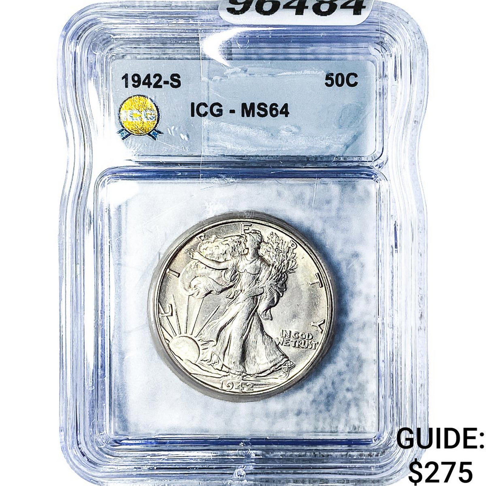 1942-S Walking Liberty Half Dollar ICG MS64: 1942-S Walking Liberty Half Dollar ICG MS64