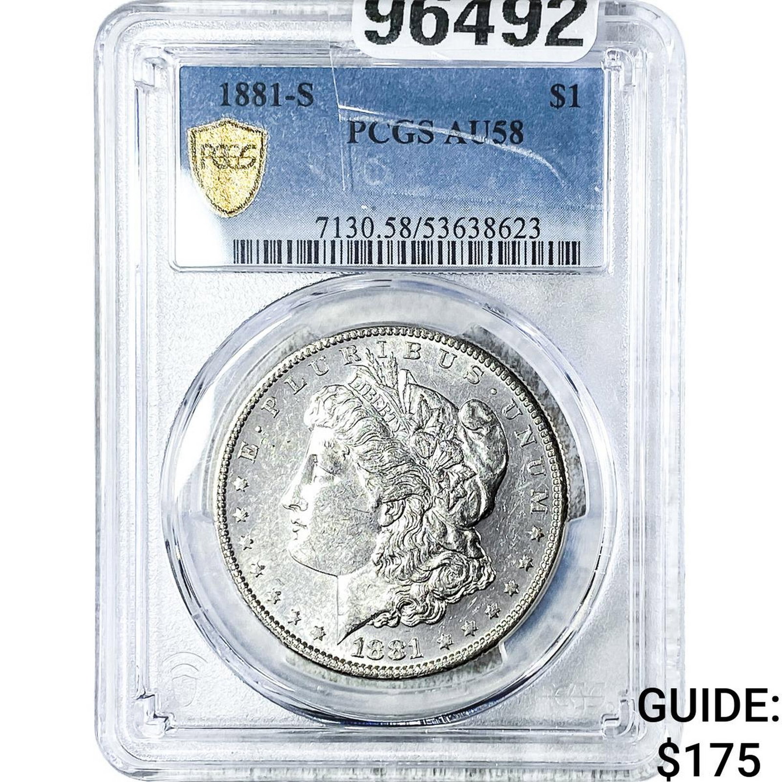 1881-S Morgan Silver Dollar PCGS AU58: 1881-S Morgan Silver Dollar PCGS AU58