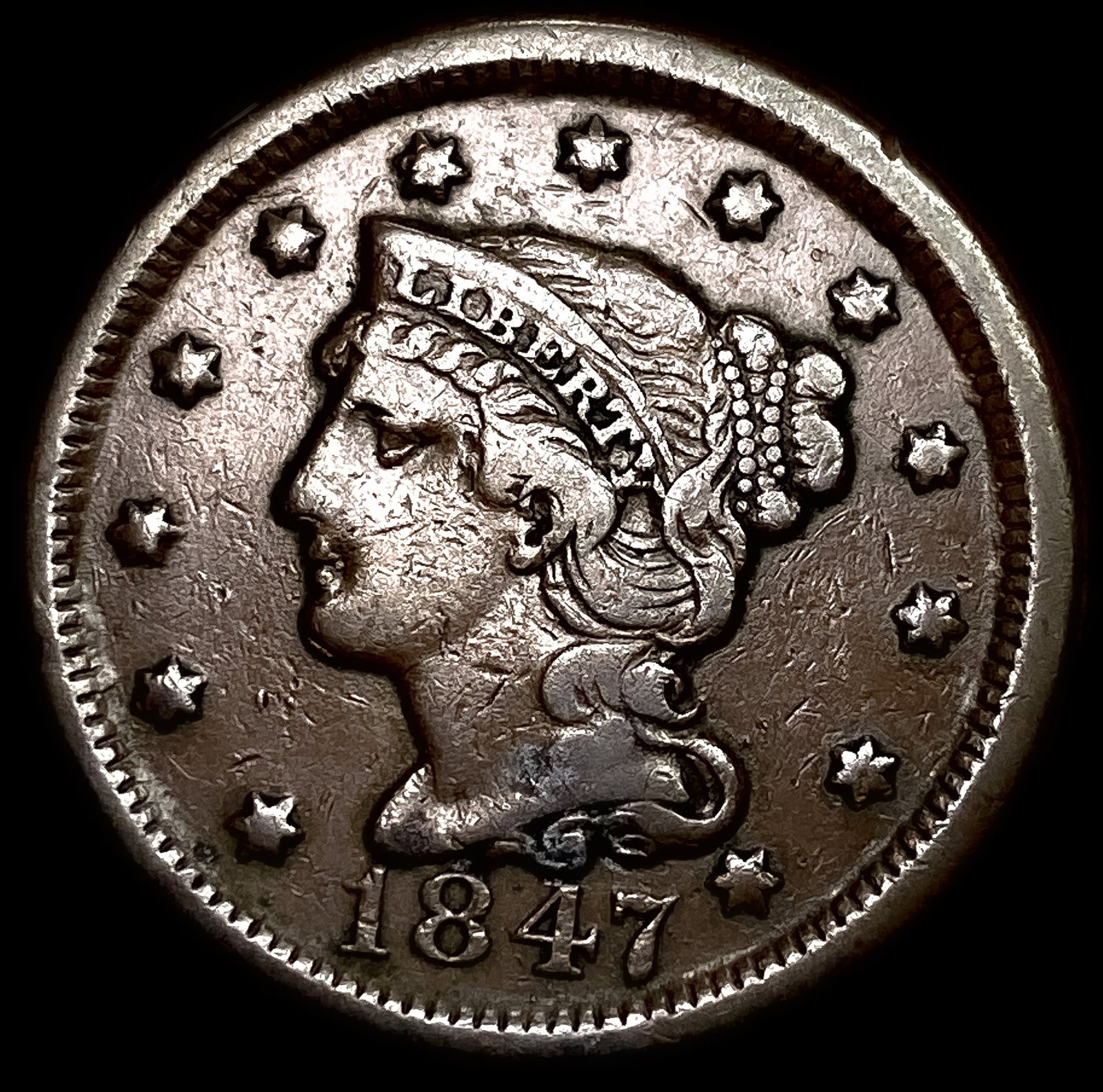 1847 Braided Hair Large Cent CHOICE AU: 1847 Braided Hair Large Cent CHOICE AU