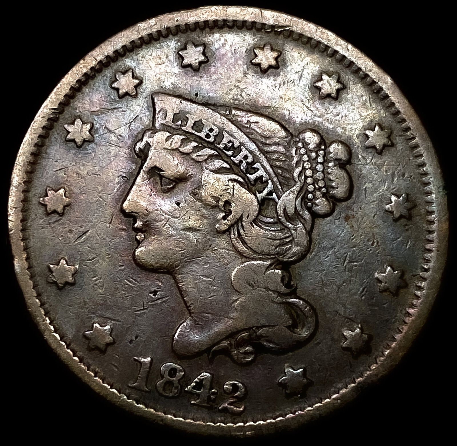 1842 Braided Hair Large Cent NEARLY UNCIRCULATED: 1842 Braided Hair Large Cent NEARLY UNCIRCULATED