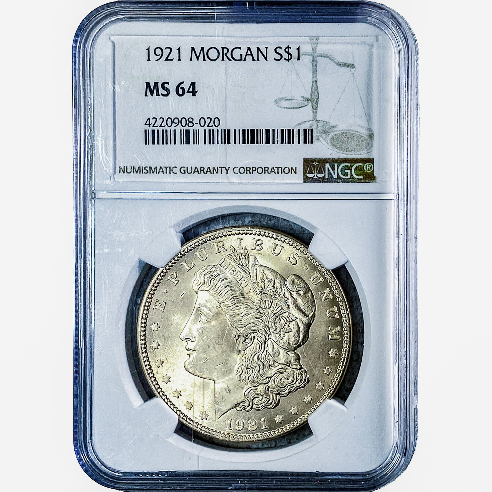 1921 Morgan Silver Dollar NGC MS64: 1921 Morgan Silver Dollar NGC MS64