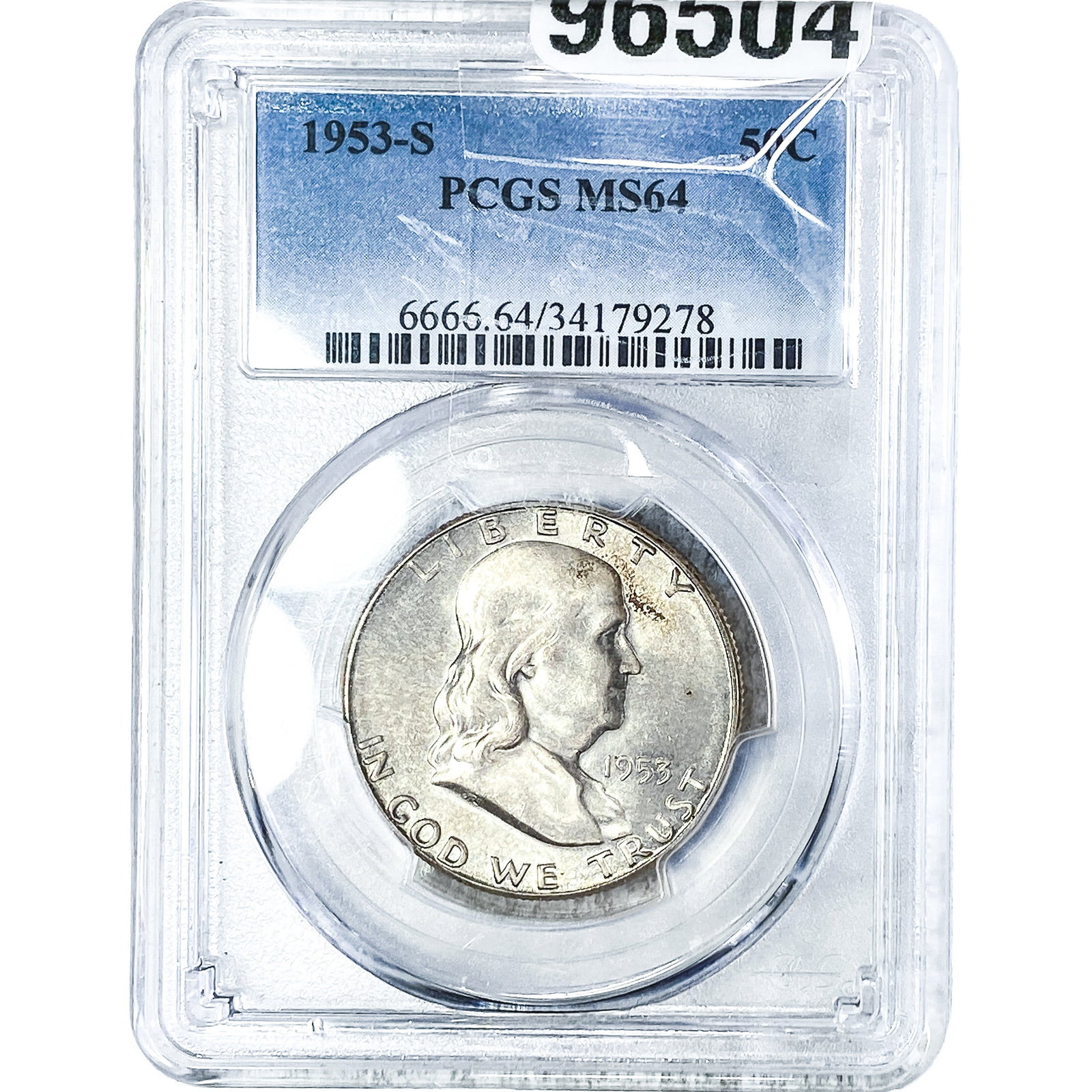1953-S Franklin Half Dollar PCGS MS64: 1953-S Franklin Half Dollar PCGS MS64