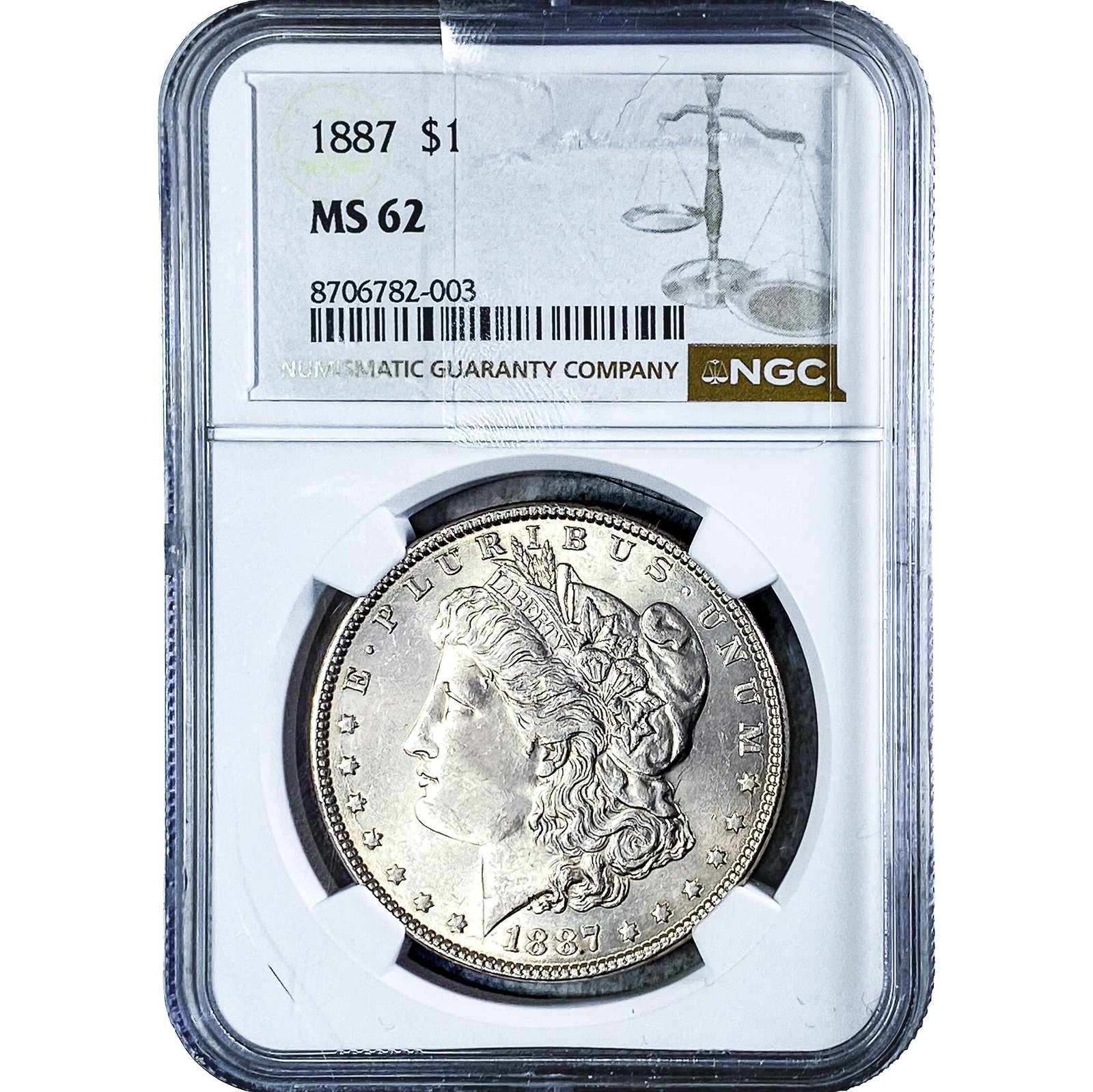 1887 Morgan Silver Dollar NGC MS62: 1887 Morgan Silver Dollar NGC MS62