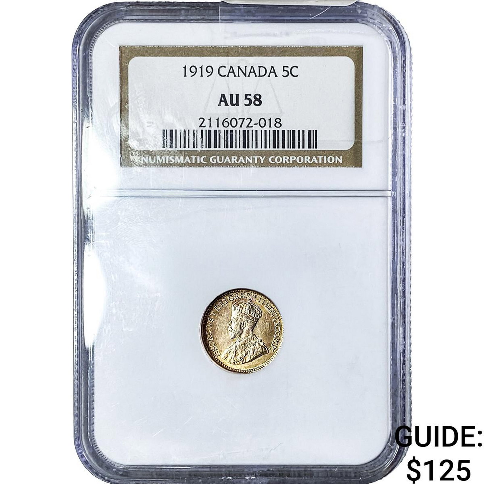 1919 Canada Silver 5 Cents NGC AU58: 1919 Canada Silver 5 Cents NGC AU58
