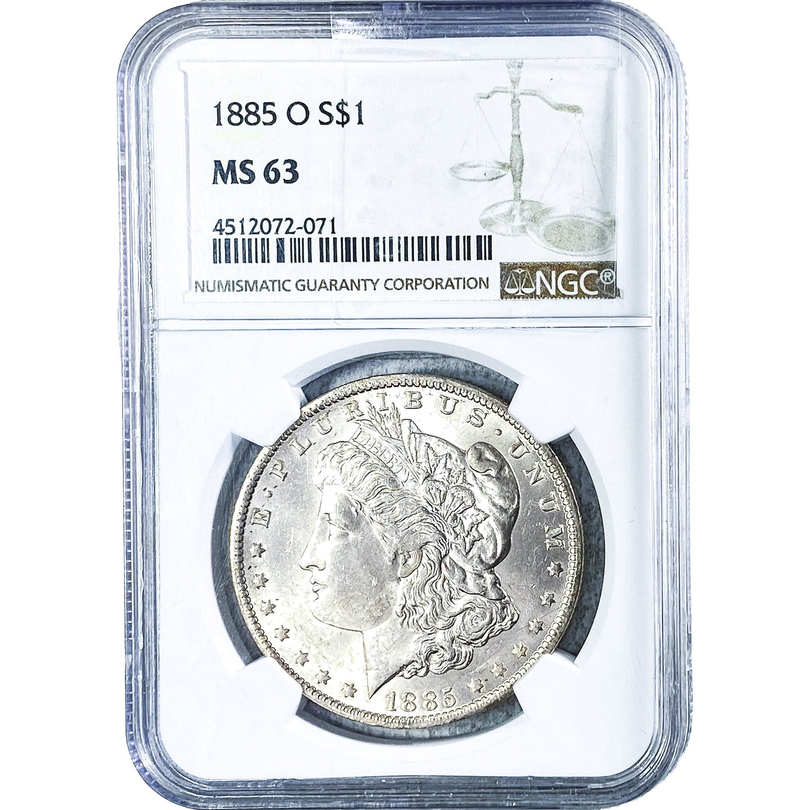 1885-O Morgan Silver Dollar NGC MS63: 1885-O Morgan Silver Dollar NGC MS63