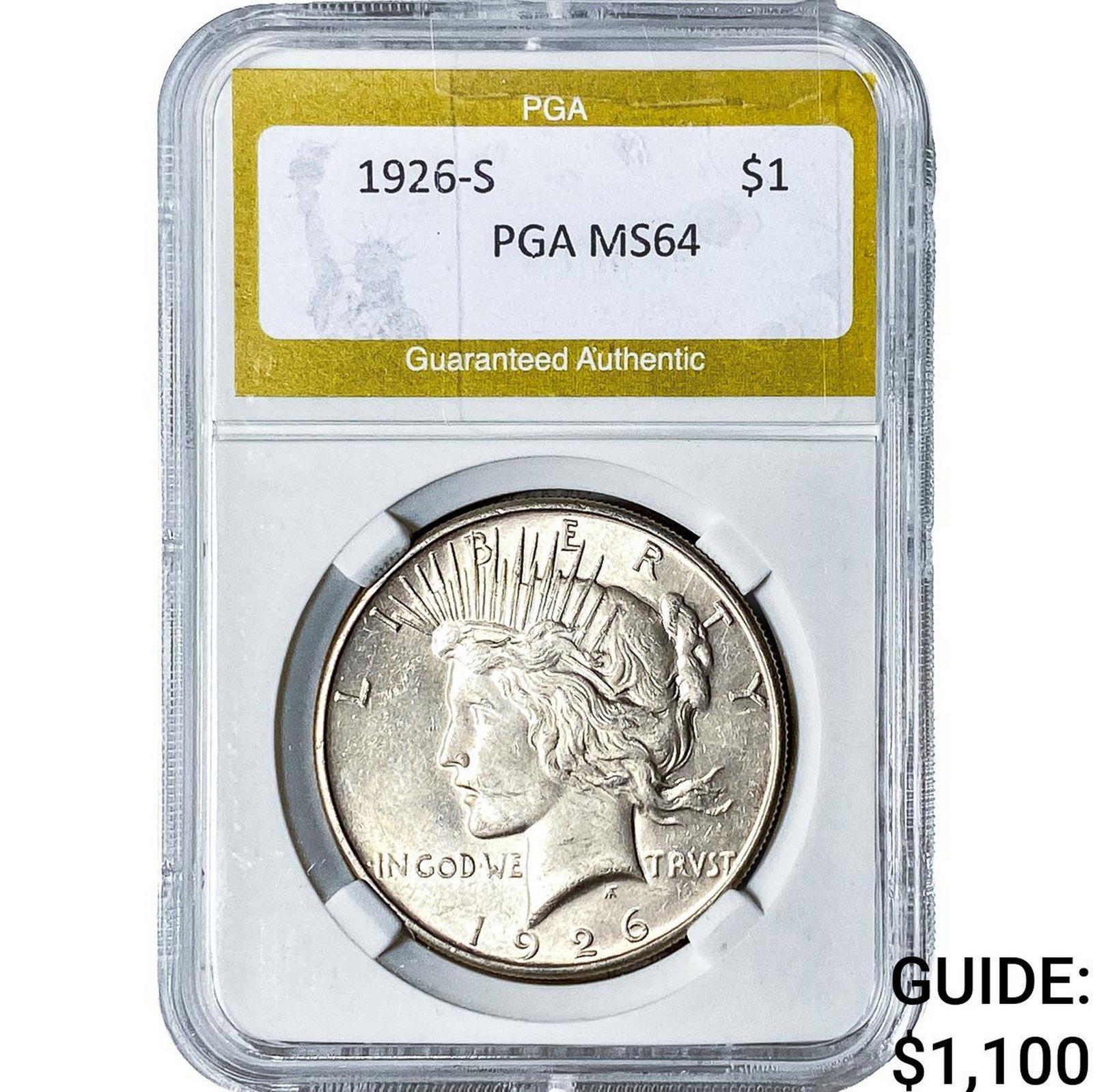 1926-S Silver Peace Dollar PGA MS64: 1926-S Silver Peace Dollar PGA MS64