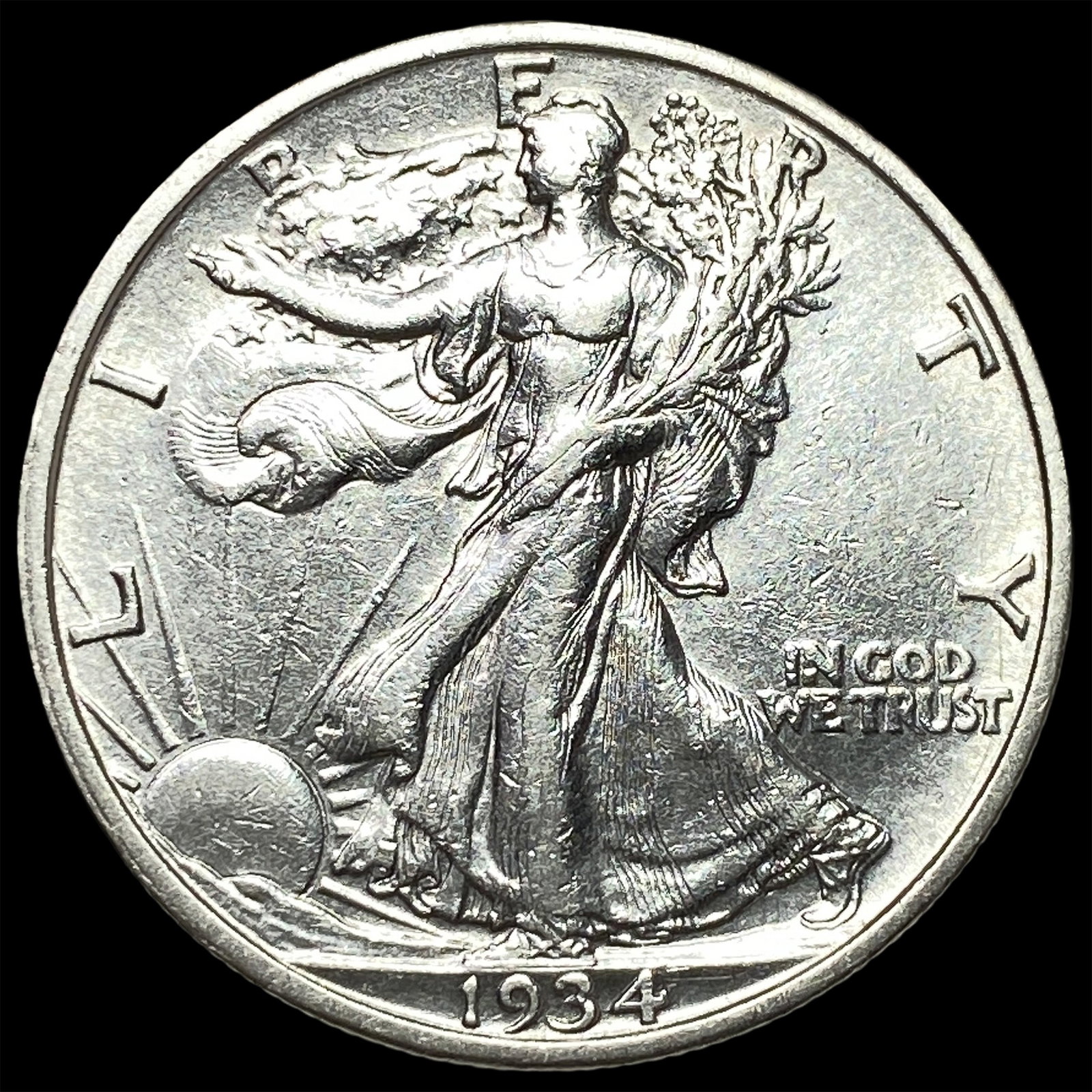 1934-S Silver Walking Liberty Half Dollar NEARLY UNCIRCULATED: 1934-S Silver Walking Liberty Half Dollar NEARLY UNCIRCULATED