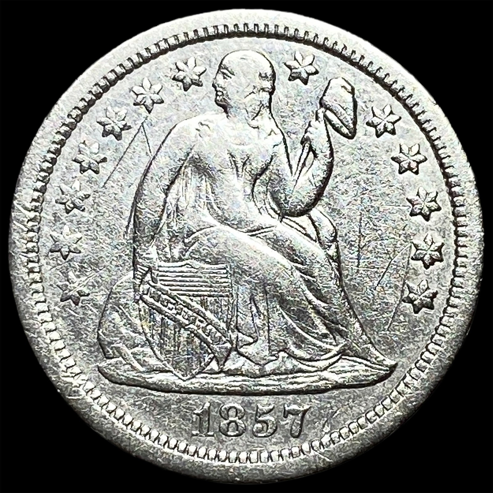 1857 Silver Seated Liberty Dime NEARLY UNCIRCULATED: 1857 Silver Seated Liberty Dime NEARLY UNCIRCULATED