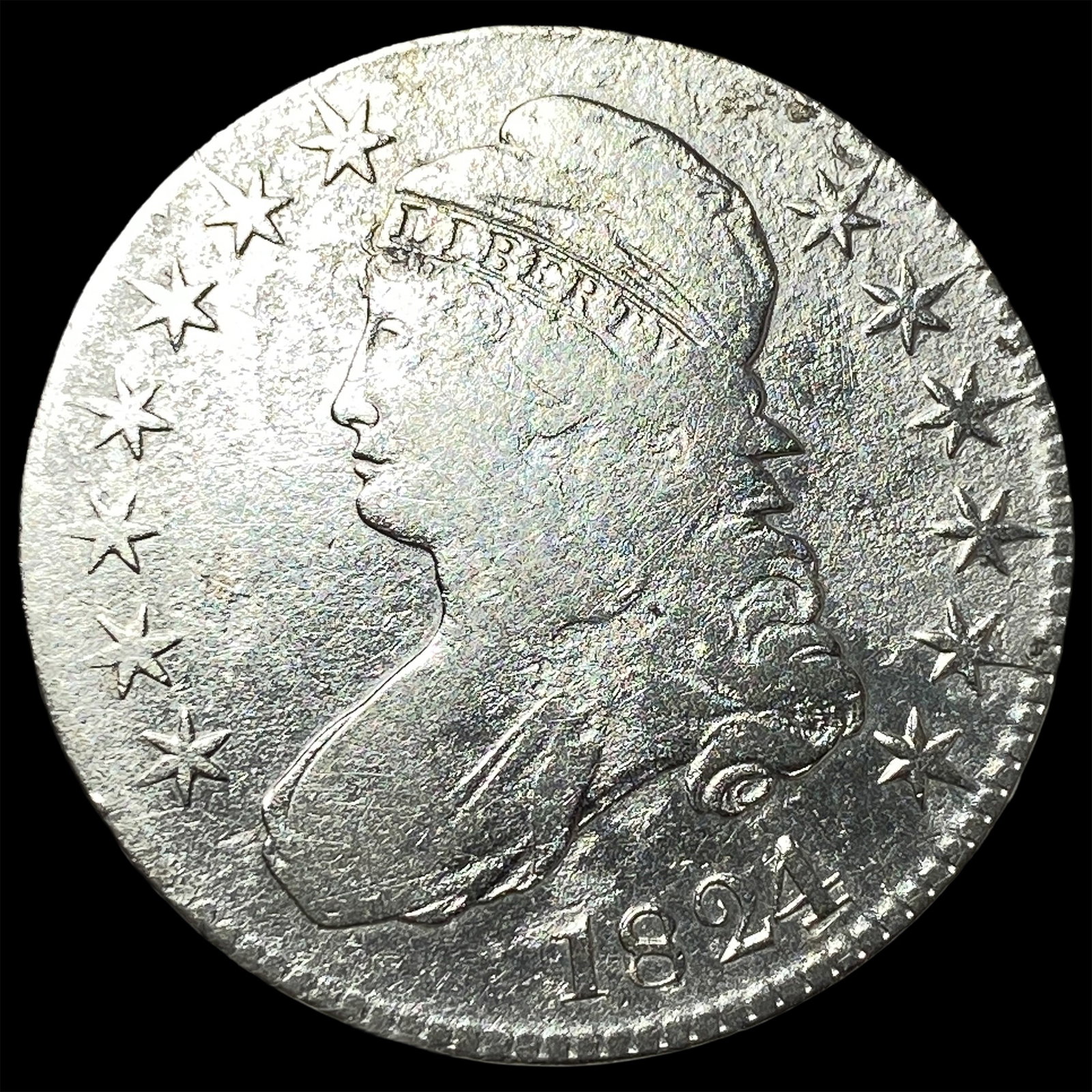 1824 Silver Capped Bust Half Dollar NICELY CIRCULATED: 1824 Silver Capped Bust Half Dollar NICELY CIRCULATED