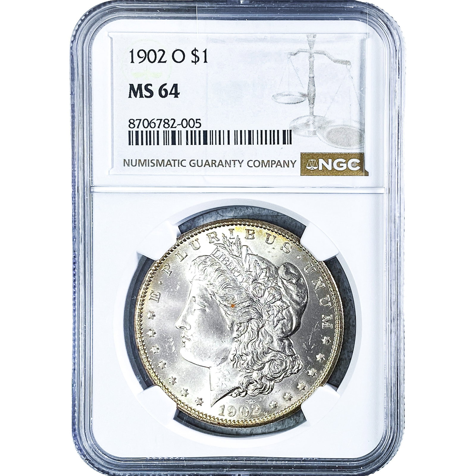 1902-O Morgan Silver Dollar NGC MS64: 1902-O Morgan Silver Dollar NGC MS64