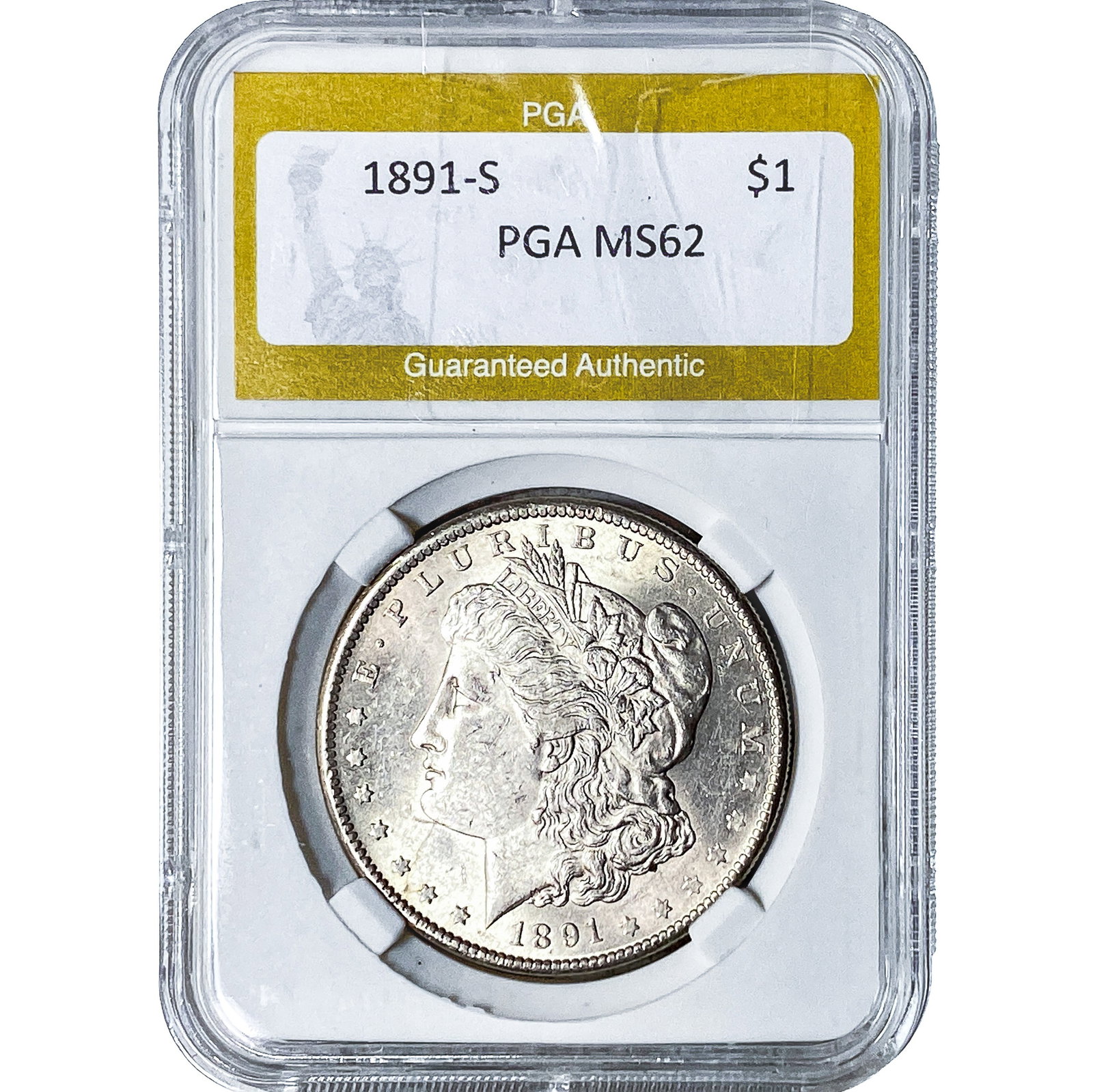 1891-S Morgan Silver Dollar PGA MS62: 1891-S Morgan Silver Dollar PGA MS62