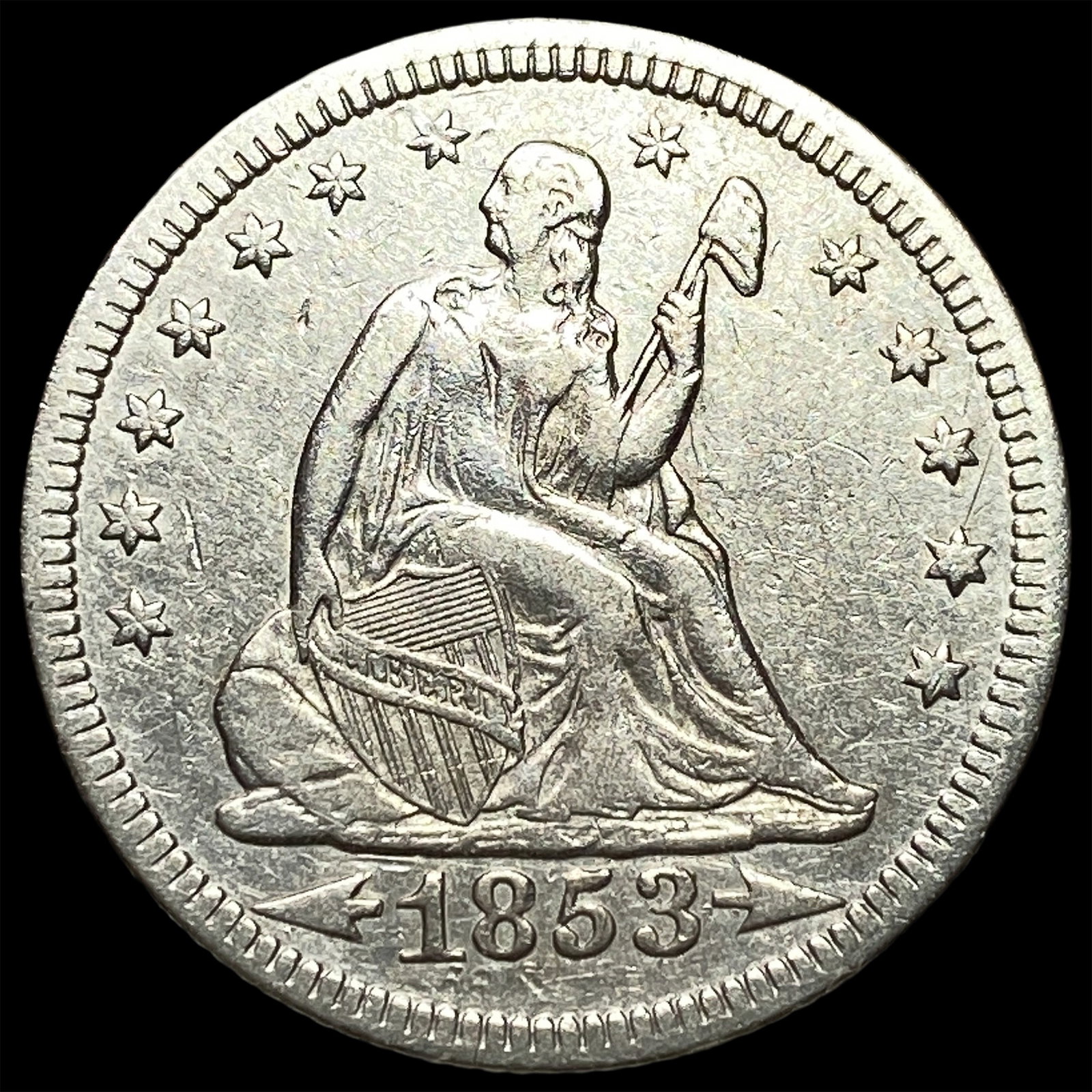 1853 Arrows/Rays Seated Liberty Quarter CLOSELY UNCIRCULATED: 1853 Arrows/Rays Seated Liberty Quarter CLOSELY UNCIRCULATED