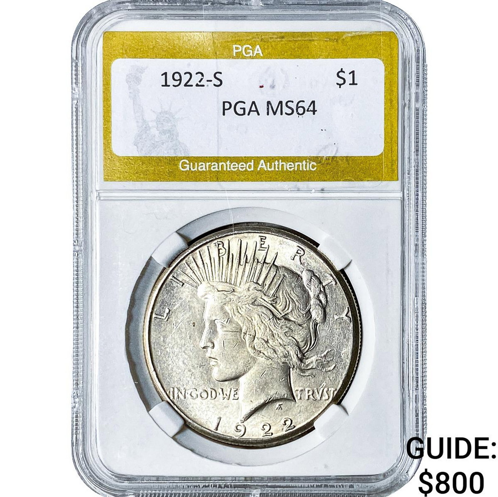 1922-S Silver Peace Dollar PGA MS64: 1922-S Silver Peace Dollar PGA MS64