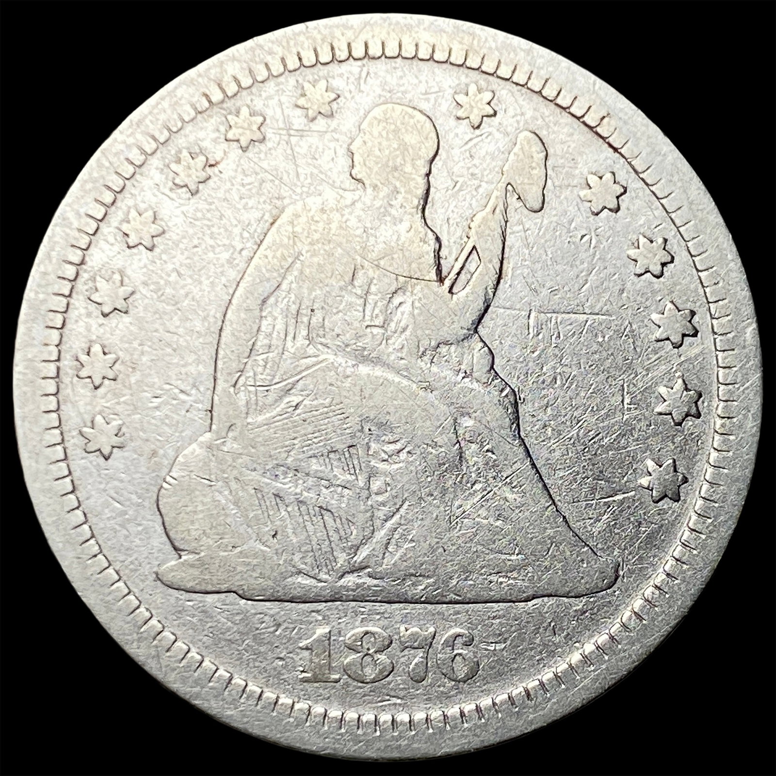 1876-CC Silver Seated Liberty Quarter LIGHTLY CIRCULATED: 1876-CC Silver Seated Liberty Quarter LIGHTLY CIRCULATED