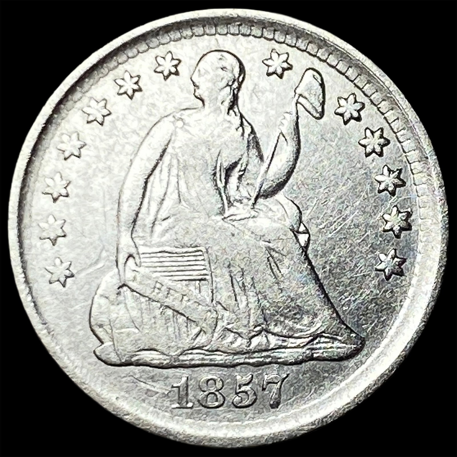 1857 Seated Liberty Silver Half Dime CLOSELY UNCIRCULATED: 1857 Seated Liberty Silver Half Dime CLOSELY UNCIRCULATED