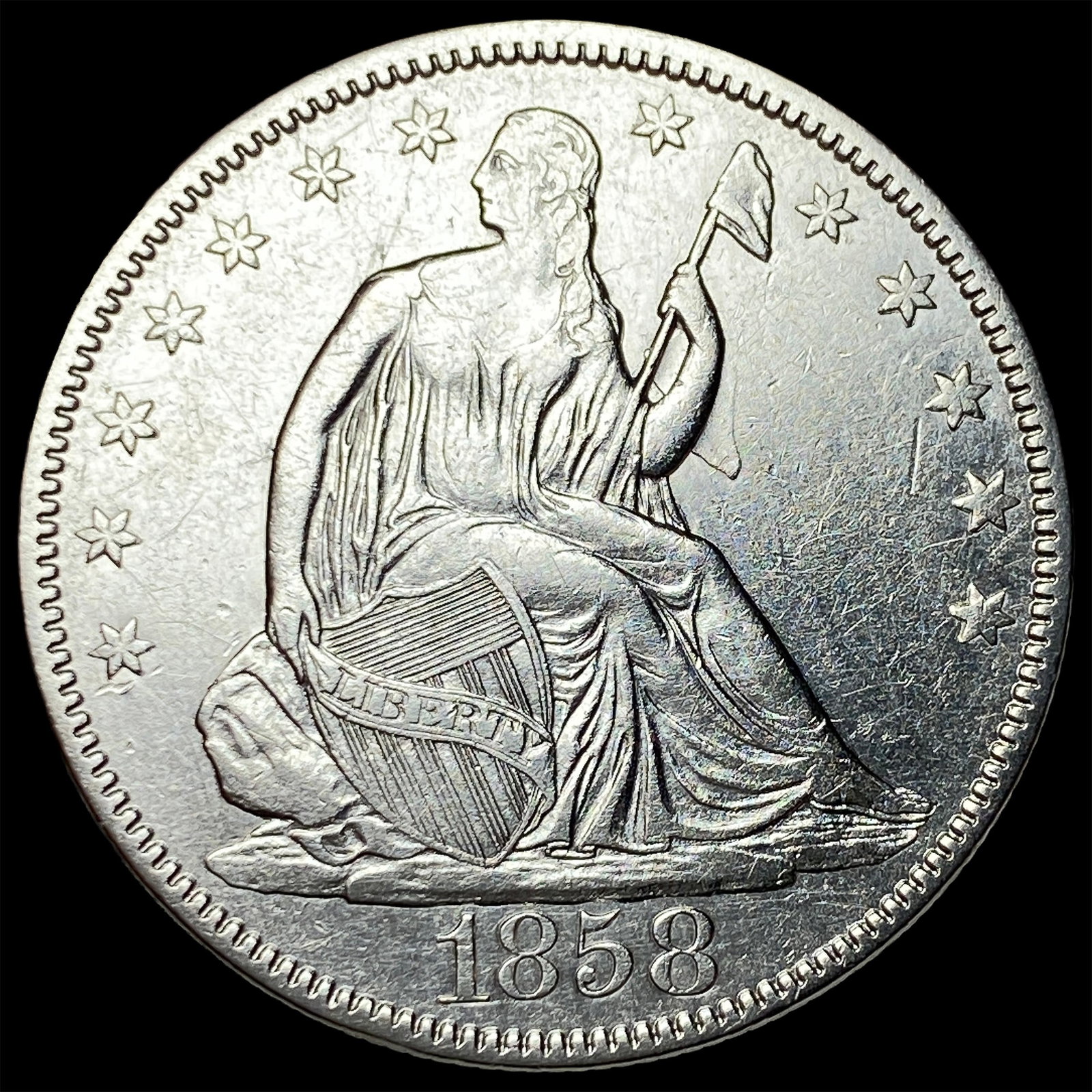 1858 Silver Seated Liberty Half Dollar CHOICE BU: 1858 Silver Seated Liberty Half Dollar CHOICE BU