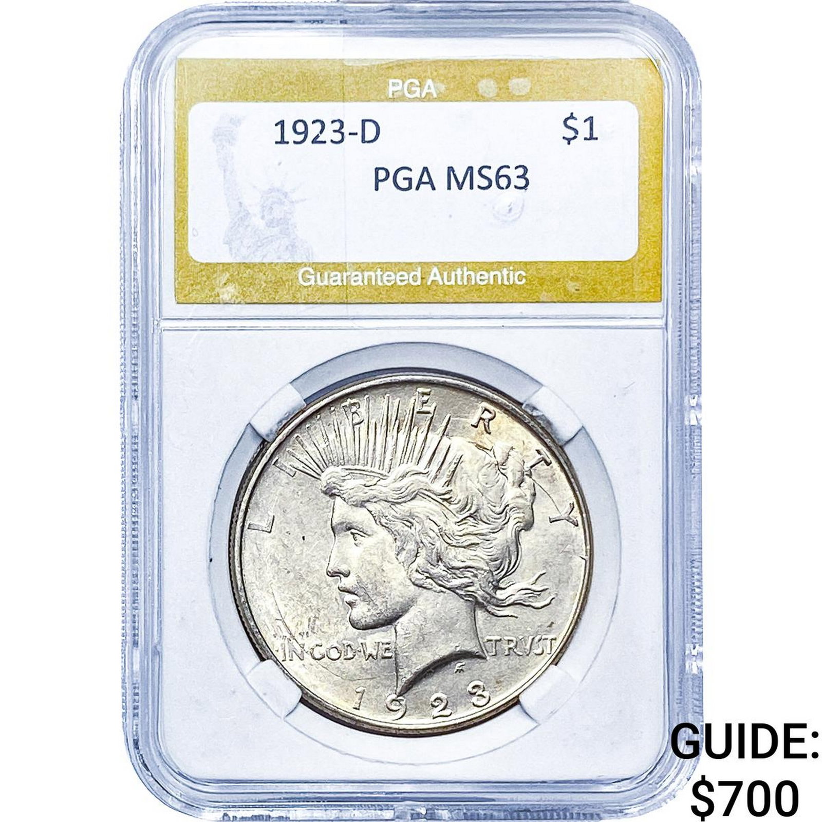 1923-D Silver Peace Dollar PGA MS63: 1923-D Silver Peace Dollar PGA MS63