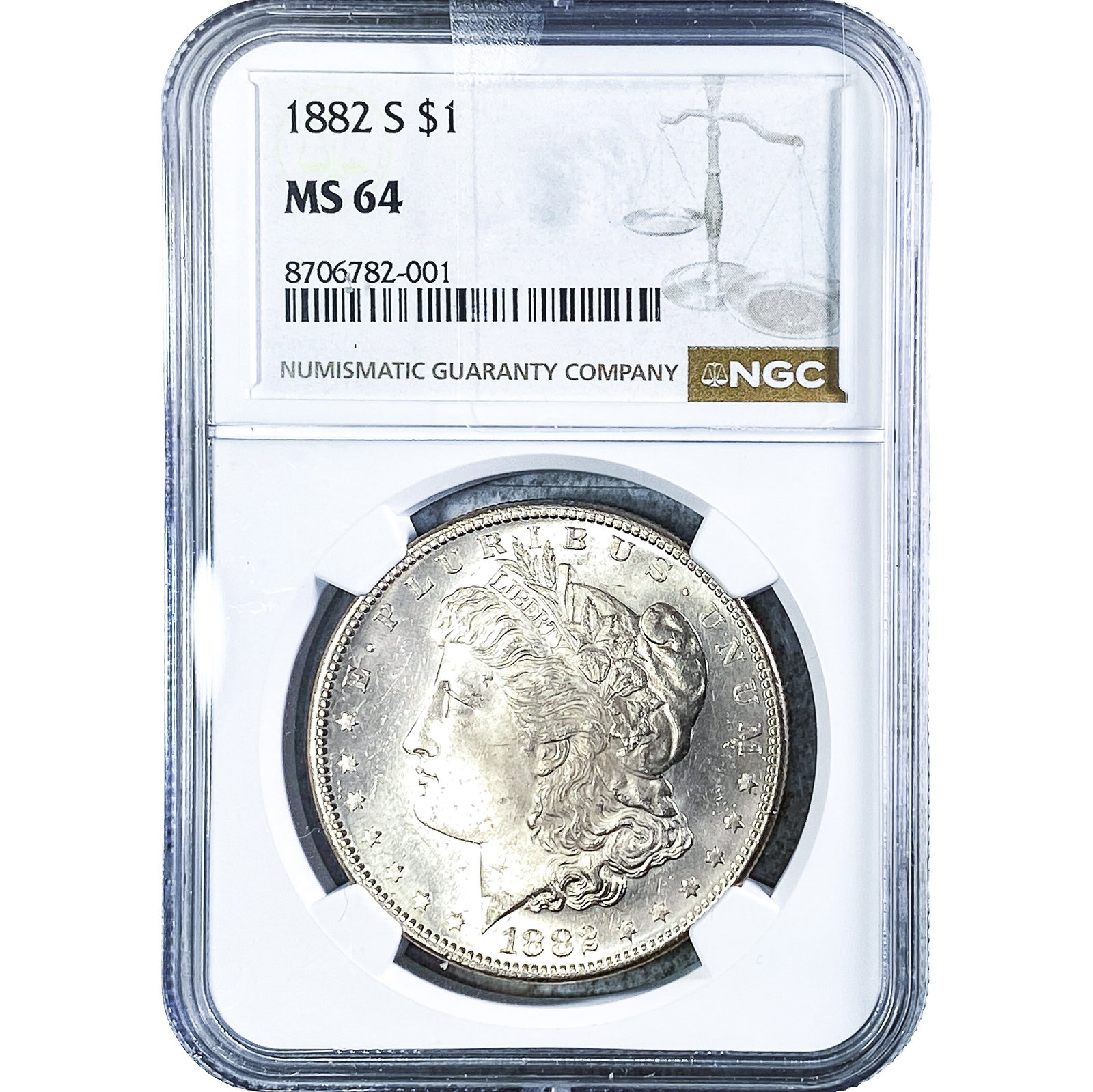 1882-S Morgan Silver Dollar NGC MS64: 1882-S Morgan Silver Dollar NGC MS64