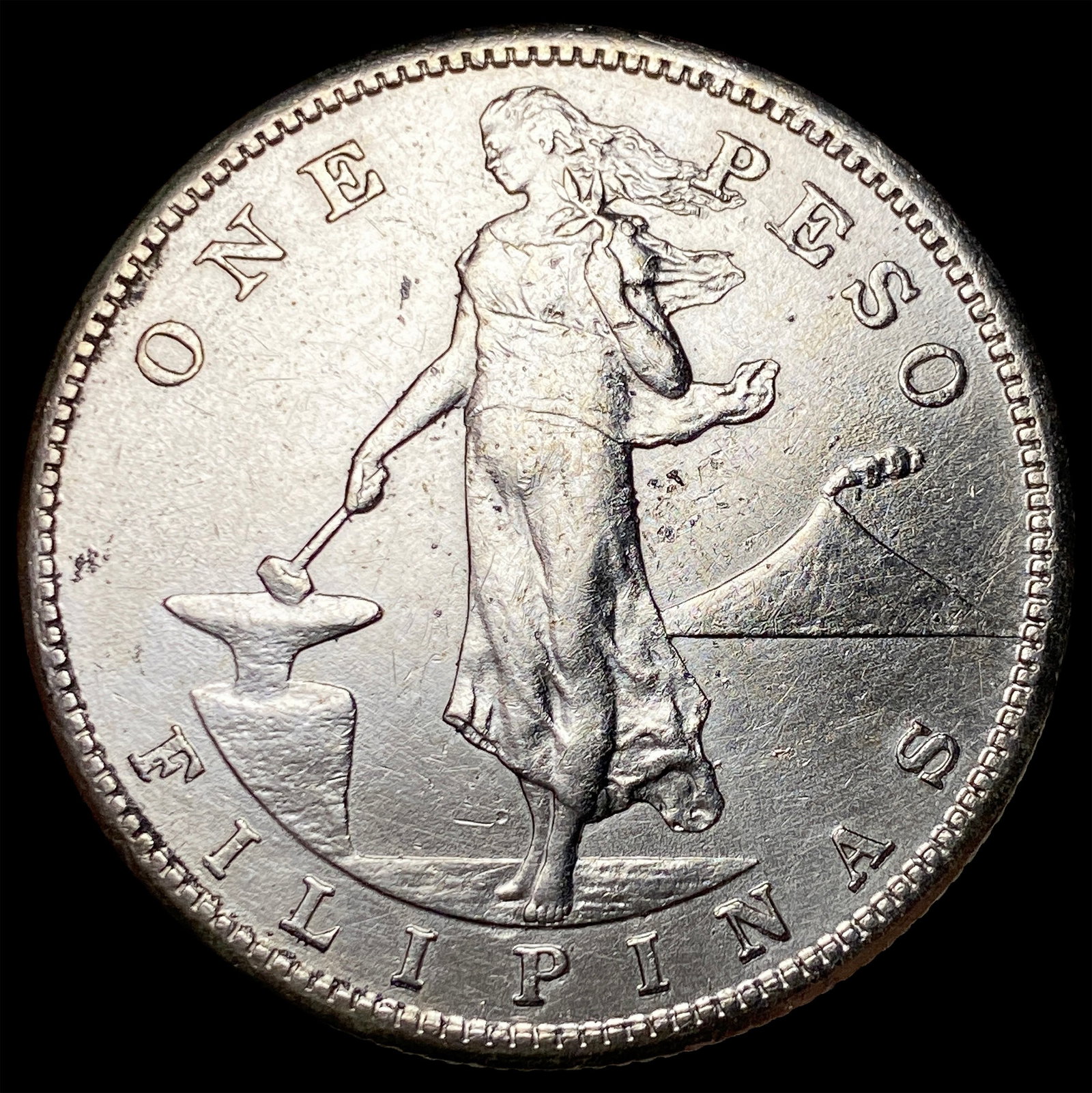 1911-S Philippines Silver Peso NEARLY UNCIRCULATED: 1911-S Philippines Silver Peso NEARLY UNCIRCULATED