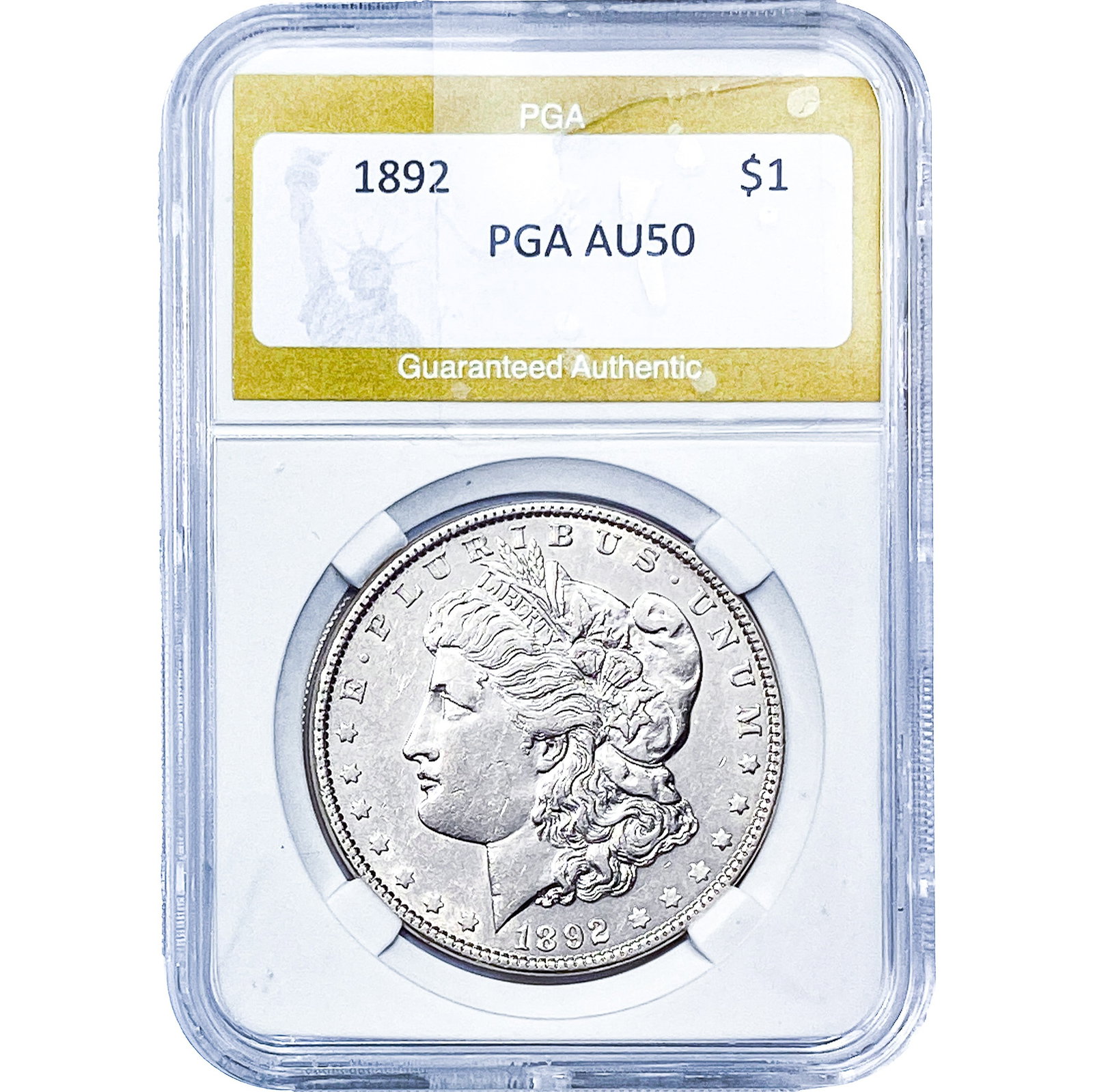 1892 Morgan Silver Dollar PGA AU50: 1892 Morgan Silver Dollar PGA AU50