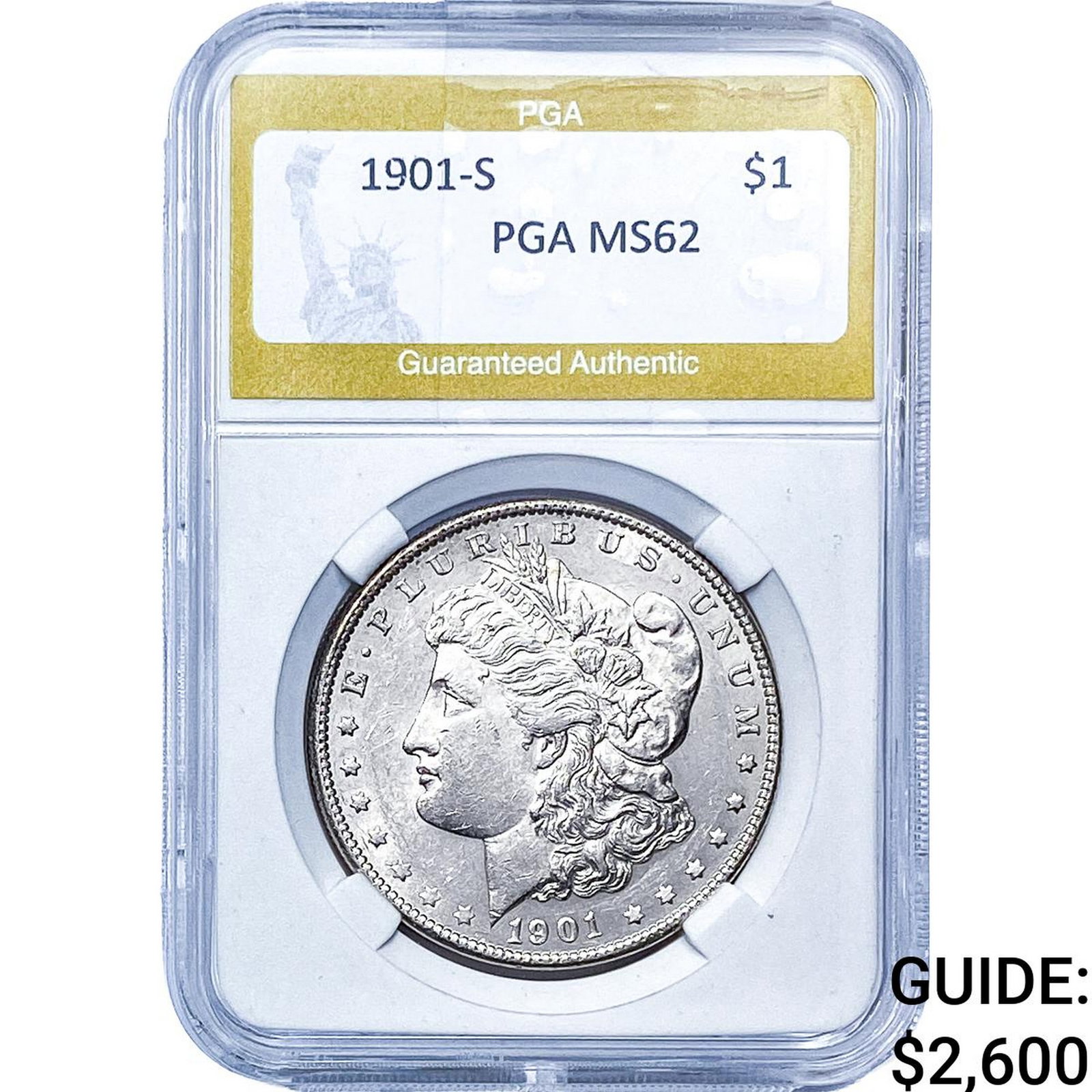 1901-S Morgan Silver Dollar PGA MS62: 1901-S Morgan Silver Dollar PGA MS62