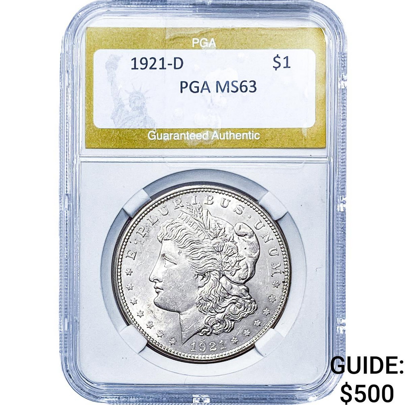 1921-D Morgan Silver Dollar PGA MS63: 1921-D Morgan Silver Dollar PGA MS63