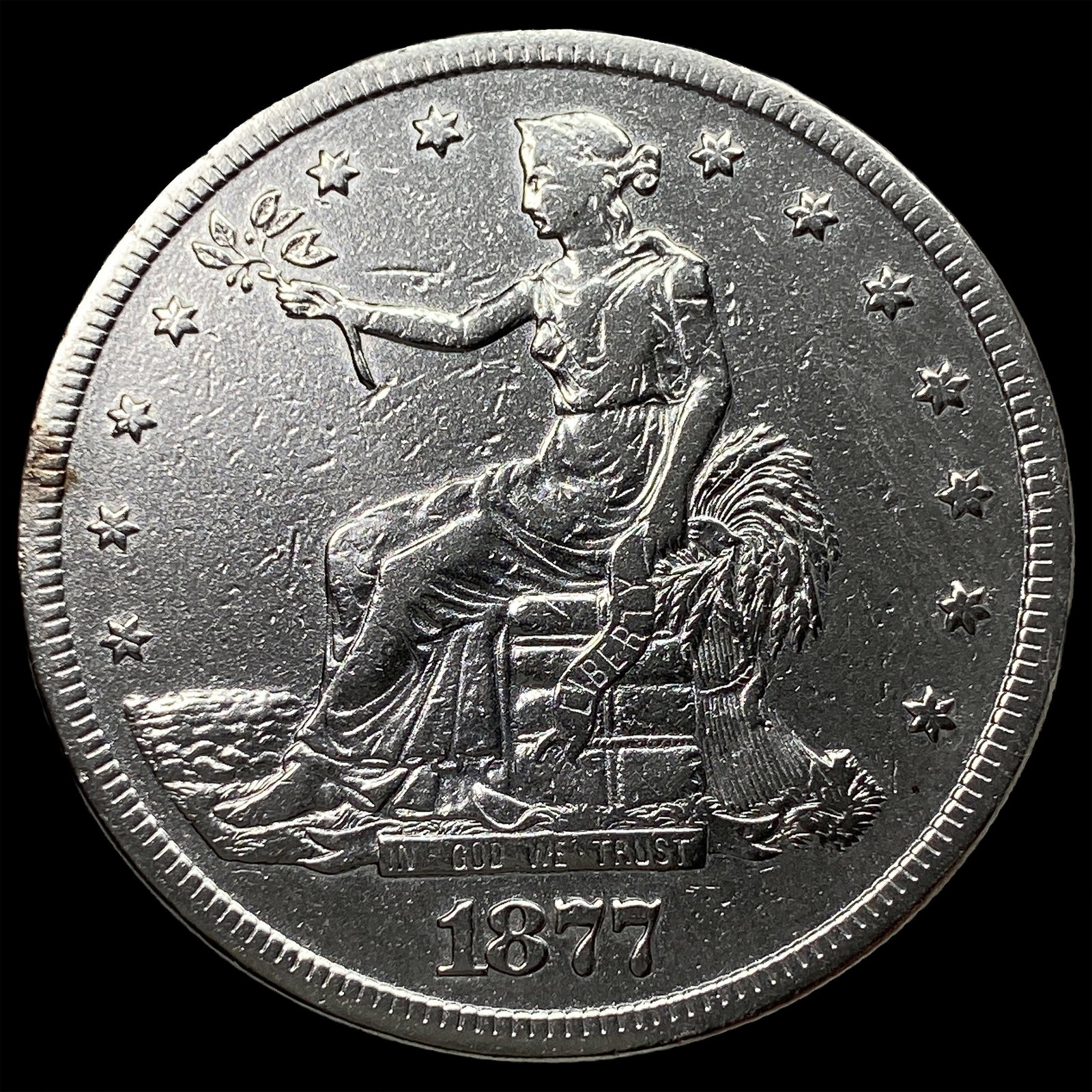 1877-S Silver Trade Dollar ABOUT UNCIRCULATED: 1877-S Silver Trade Dollar ABOUT UNCIRCULATED