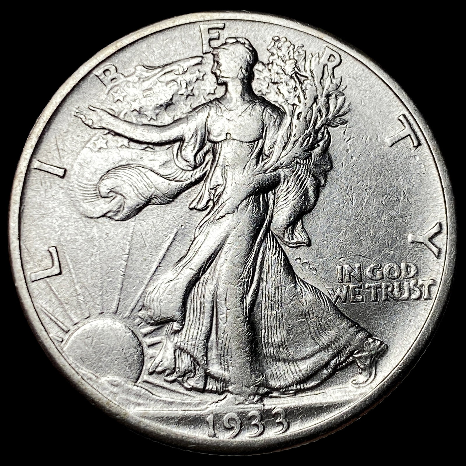 1933-S Silver Walking Liberty Half Dollar CLOSELY UNCIRCULATED: 1933-S Silver Walking Liberty Half Dollar CLOSELY UNCIRCULATED