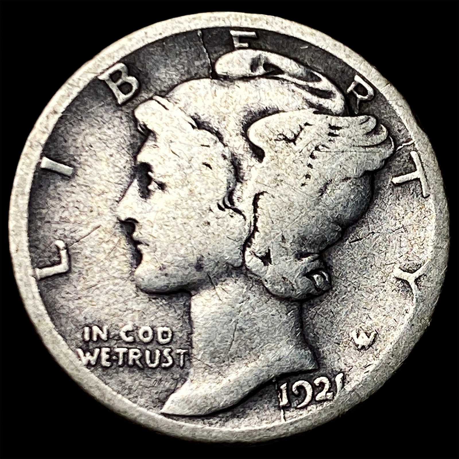 1921-D Silver Mercury Dime NICELY CIRCULATED: 1921-D Silver Mercury Dime NICELY CIRCULATED