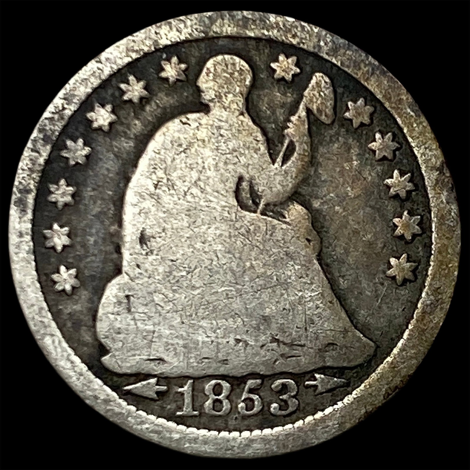 1853 Arrows Seated Liberty Half Dime NICELY CIRCULATED: 1853 Arrows Seated Liberty Half Dime NICELY CIRCULATED