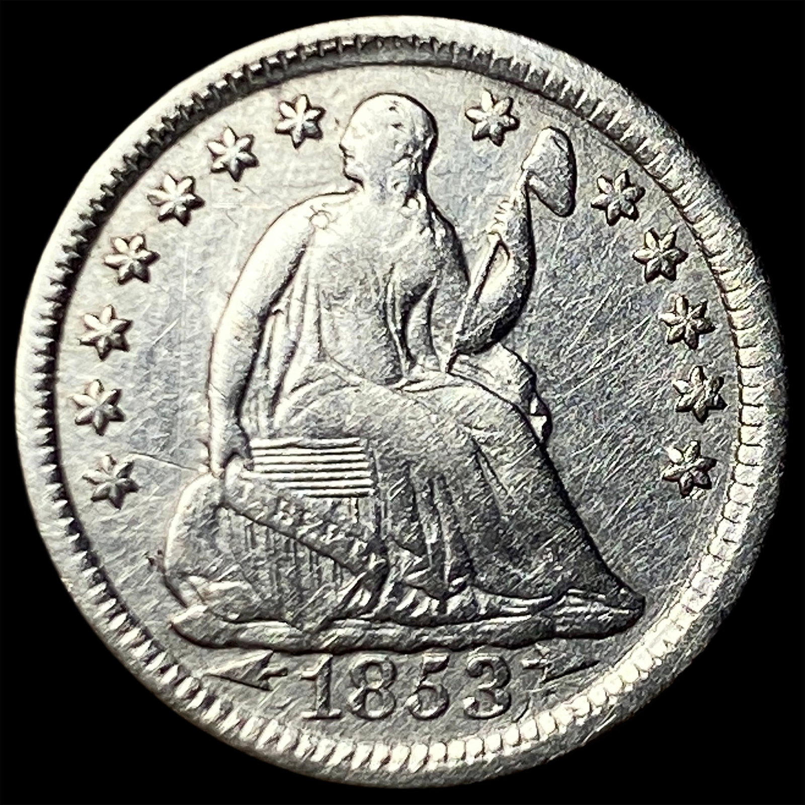 1853 Arrows Seated Liberty Half Dime CHOICE AU: 1853 Arrows Seated Liberty Half Dime CHOICE AU