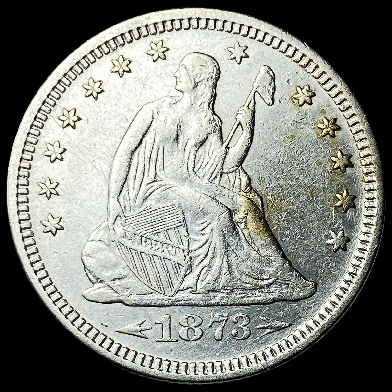 1873 Arrows Seated Liberty Quarter CLOSELY UNCIRCULATED: 1873 Arrows Seated Liberty Quarter CLOSELY UNCIRCULATED