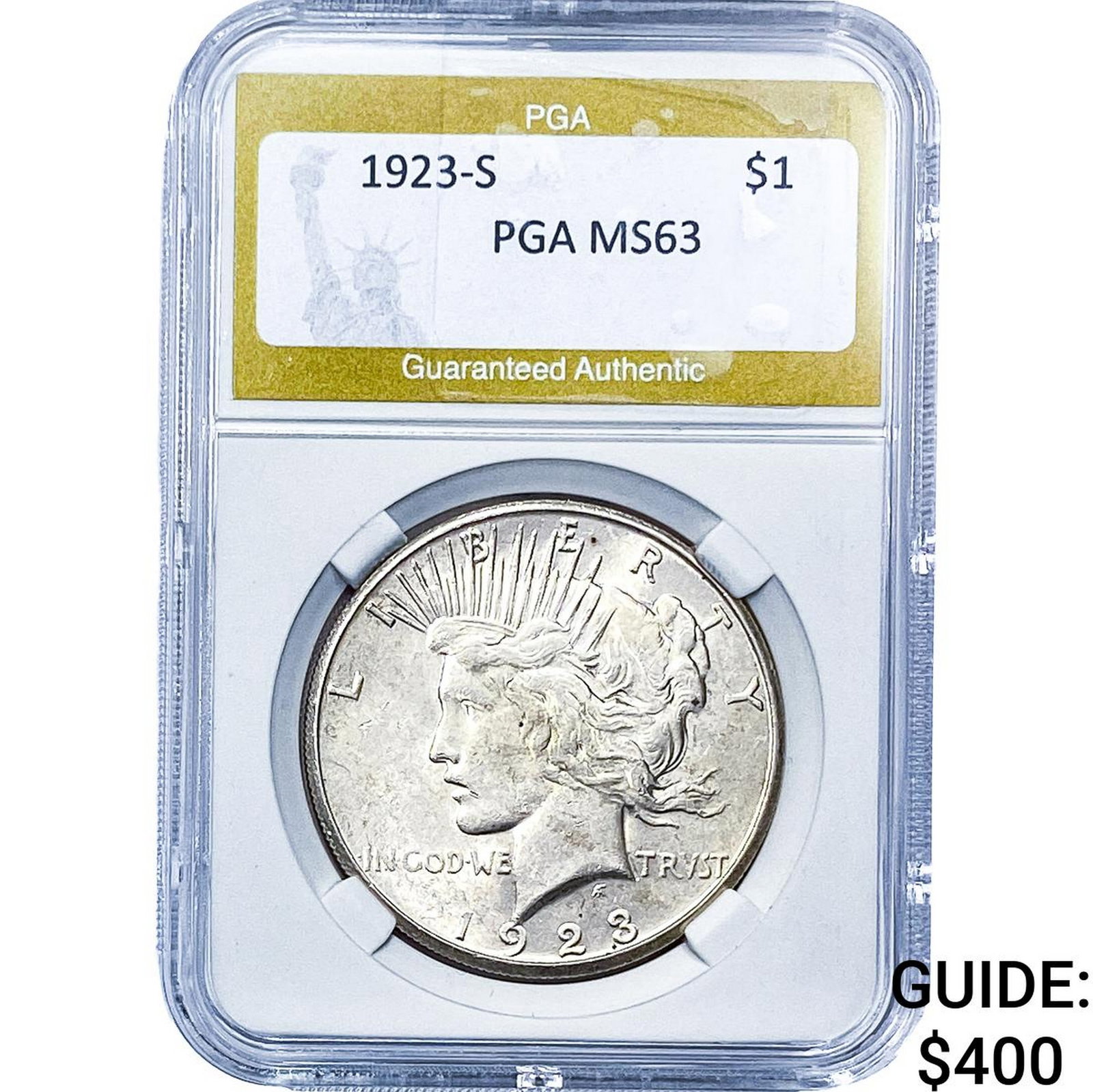 1923-S Silver Peace Dollar PGA MS63: 1923-S Silver Peace Dollar PGA MS63