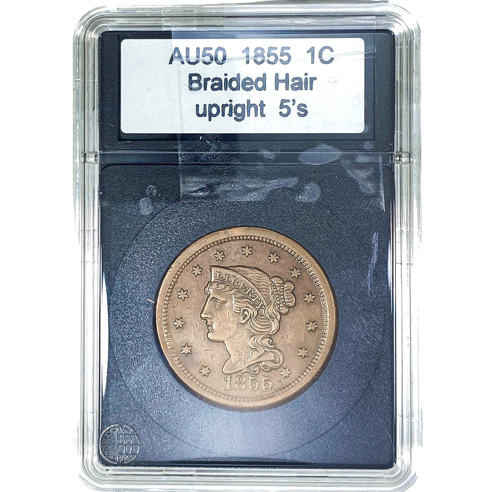 1855 Braided Hair Large Cent AU50 Upright 5's (1 of 2)