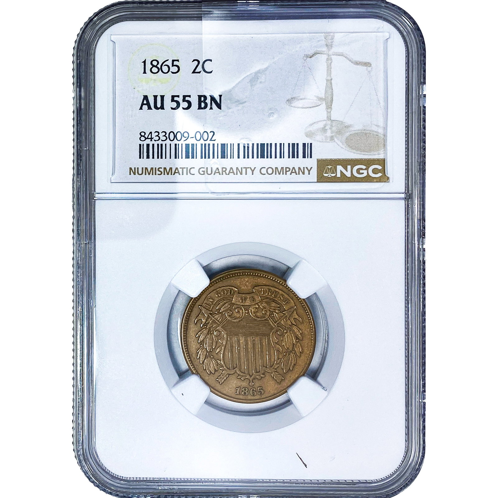 1865 2C Shield NGC AU55 BN (1 of 2)