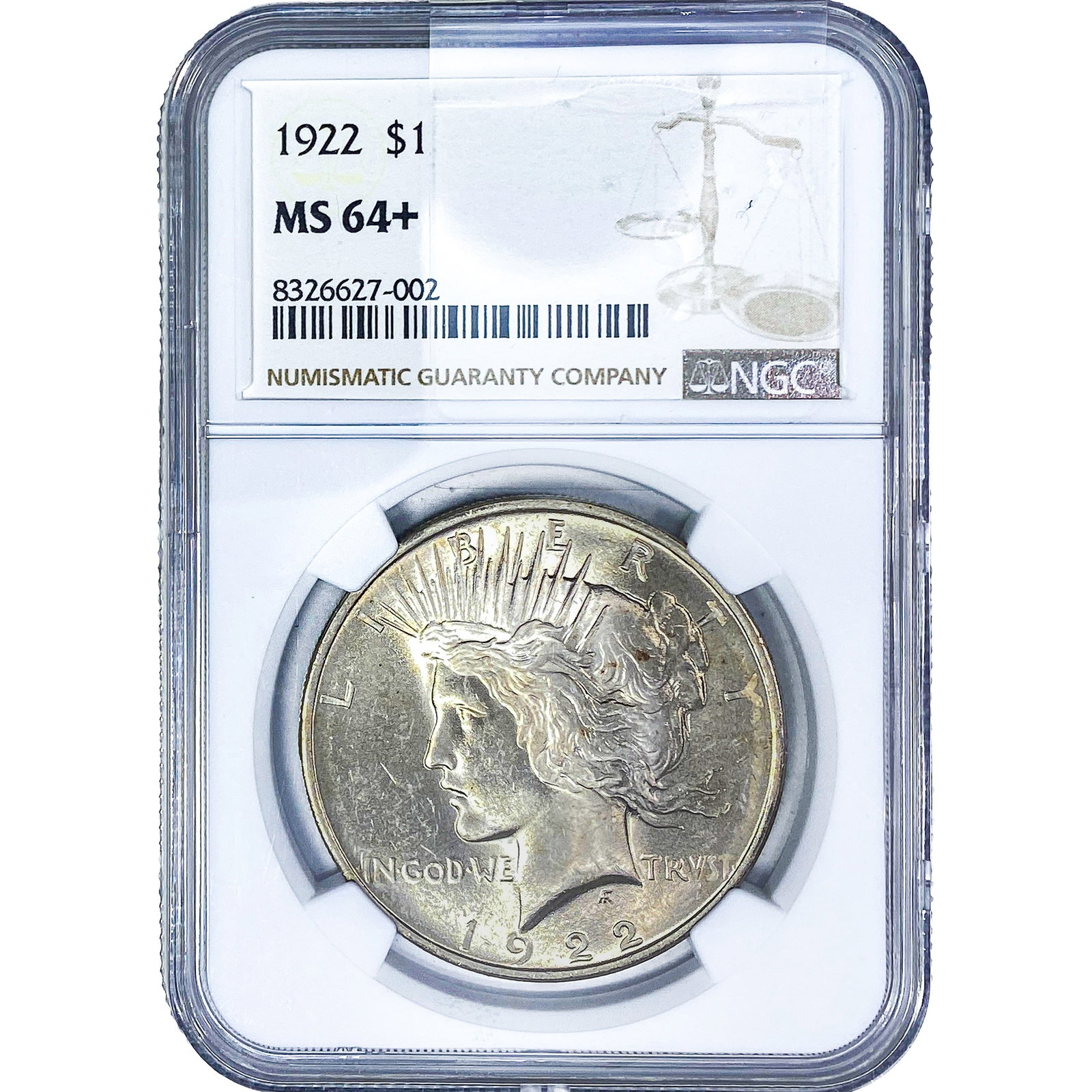 1922 Silver Peace Dollar NGC MS64+: 1922 Silver Peace Dollar NGC MS64+
