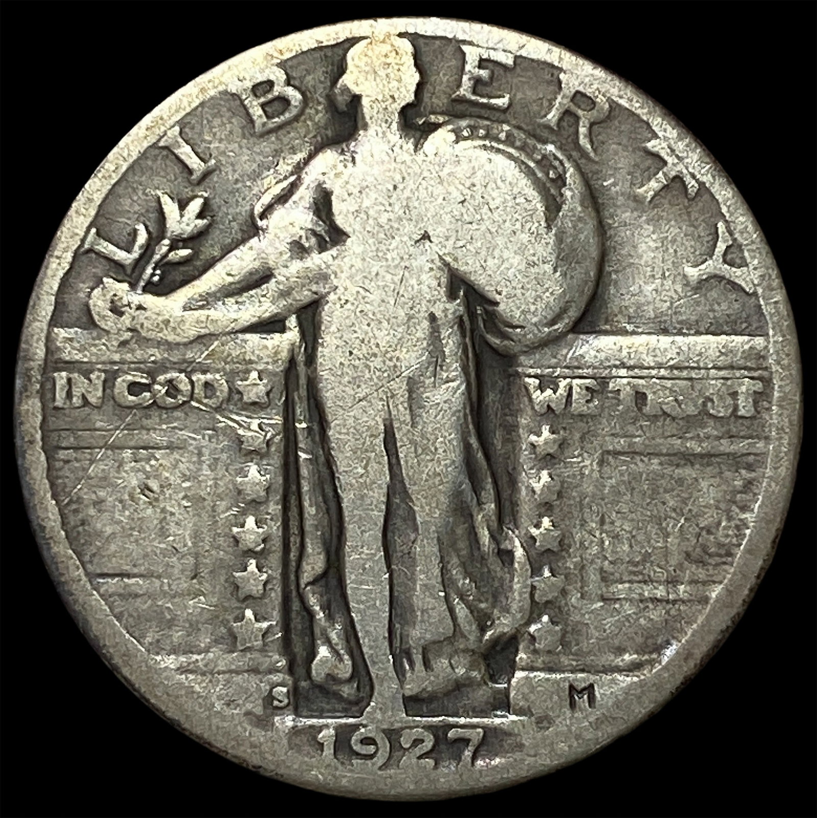 1927-S Silver Standing Liberty Quarter NICELY CIRCULATED: 1927-S Silver Standing Liberty Quarter NICELY CIRCULATED