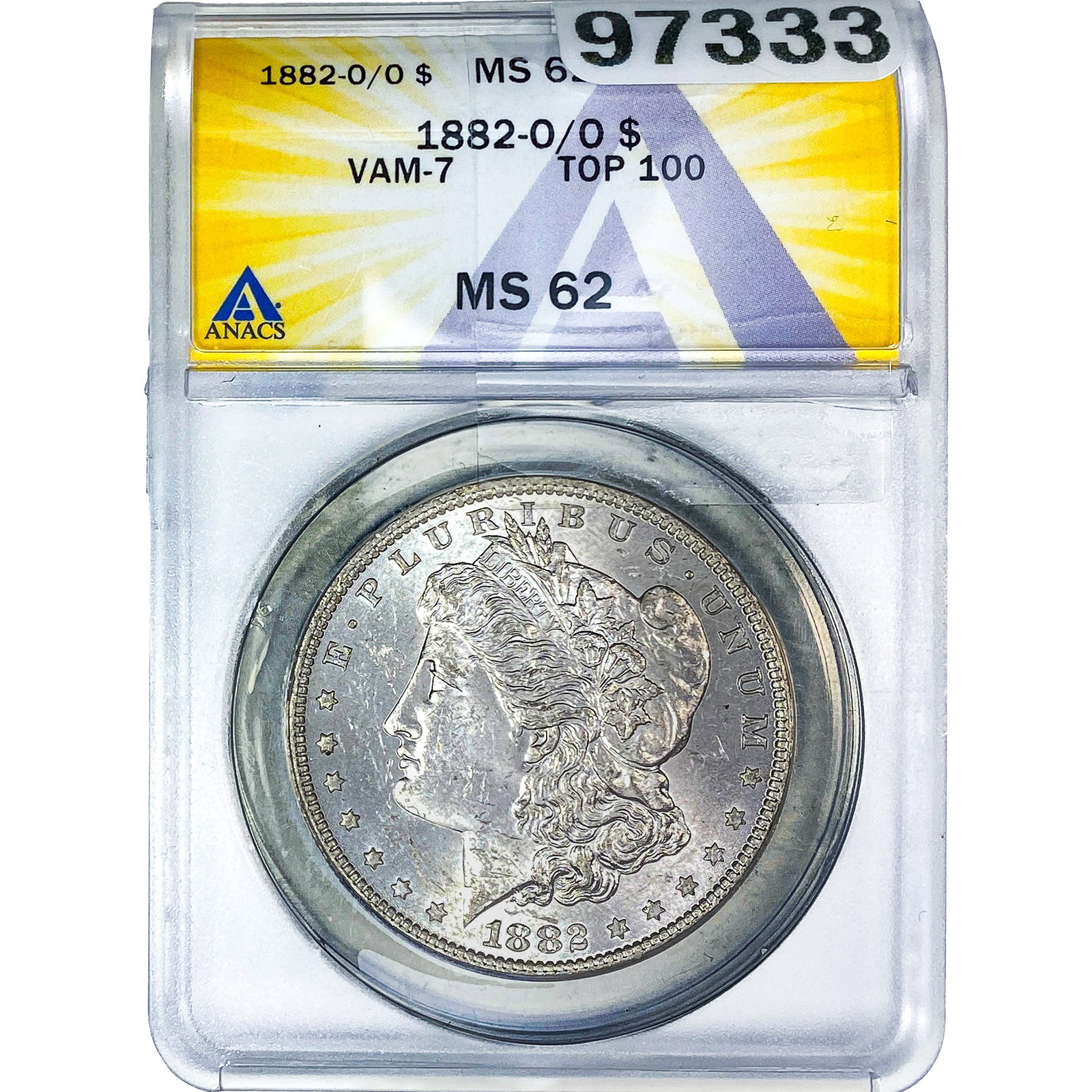 1882-O/O Morgan Silver Dollar ANACS MS62 VAM-7: 1882-O/O Morgan Silver Dollar ANACS MS62 VAM-7