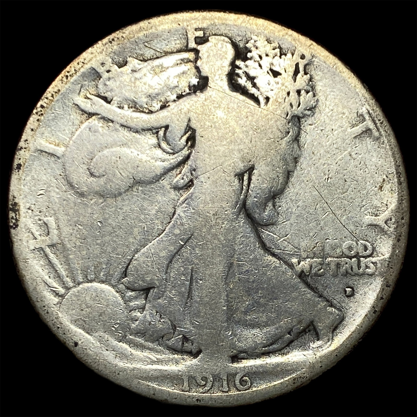 1916-D Silver Walking Liberty Half Dollar NICELY CIRCULATED: 1916-D Silver Walking Liberty Half Dollar NICELY CIRCULATED