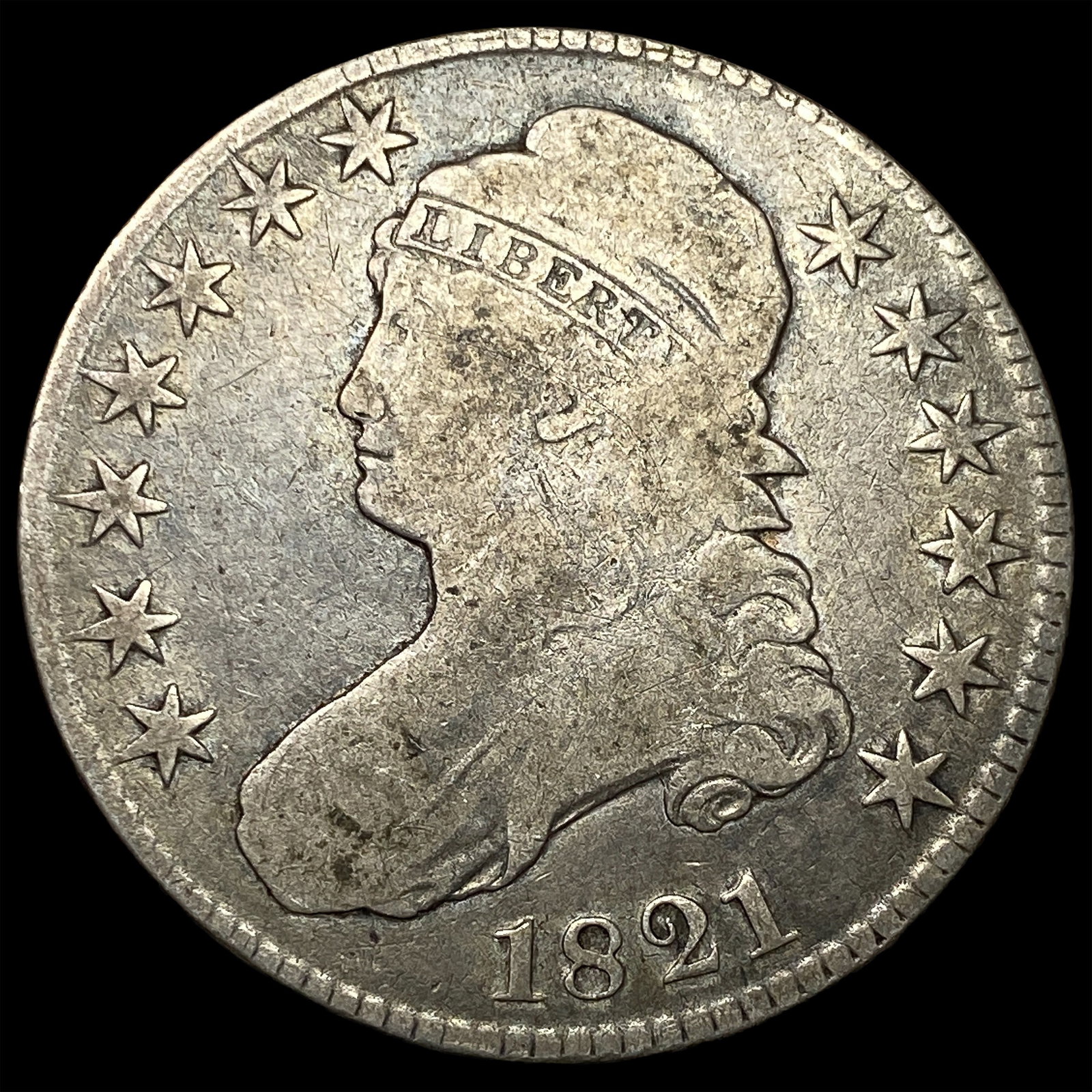 1821 Capped Bust Half Dollar NICELY CIRCULATED: 1821 Capped Bust Half Dollar NICELY CIRCULATED