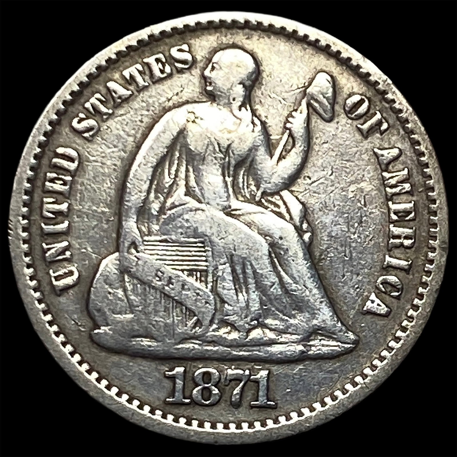 1871 Seated Liberty Half Dime NEARLY UNCIRCULATED: 1871 Seated Liberty Half Dime NEARLY UNCIRCULATED