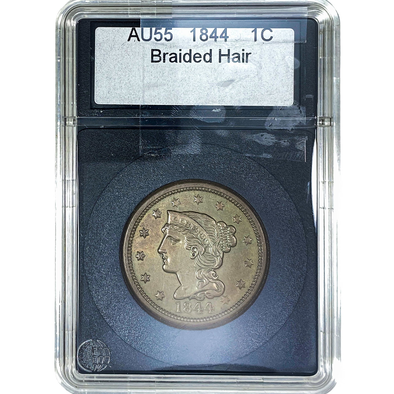 1844 Braided Hair Large Cent AU55 (1 of 2)