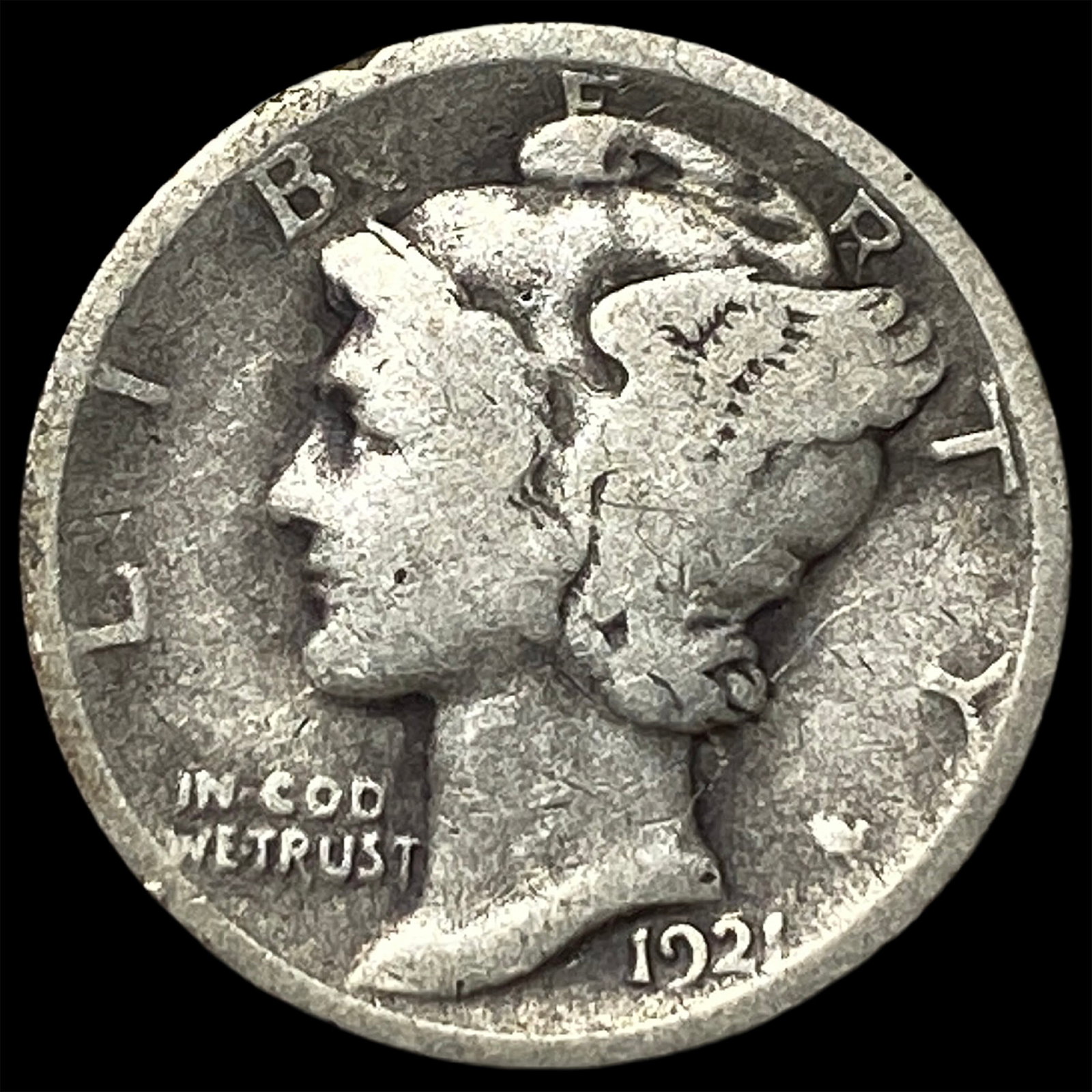 1921 Silver Mercury Dime LIGHTLY CIRCULATED: 1921 Silver Mercury Dime LIGHTLY CIRCULATED