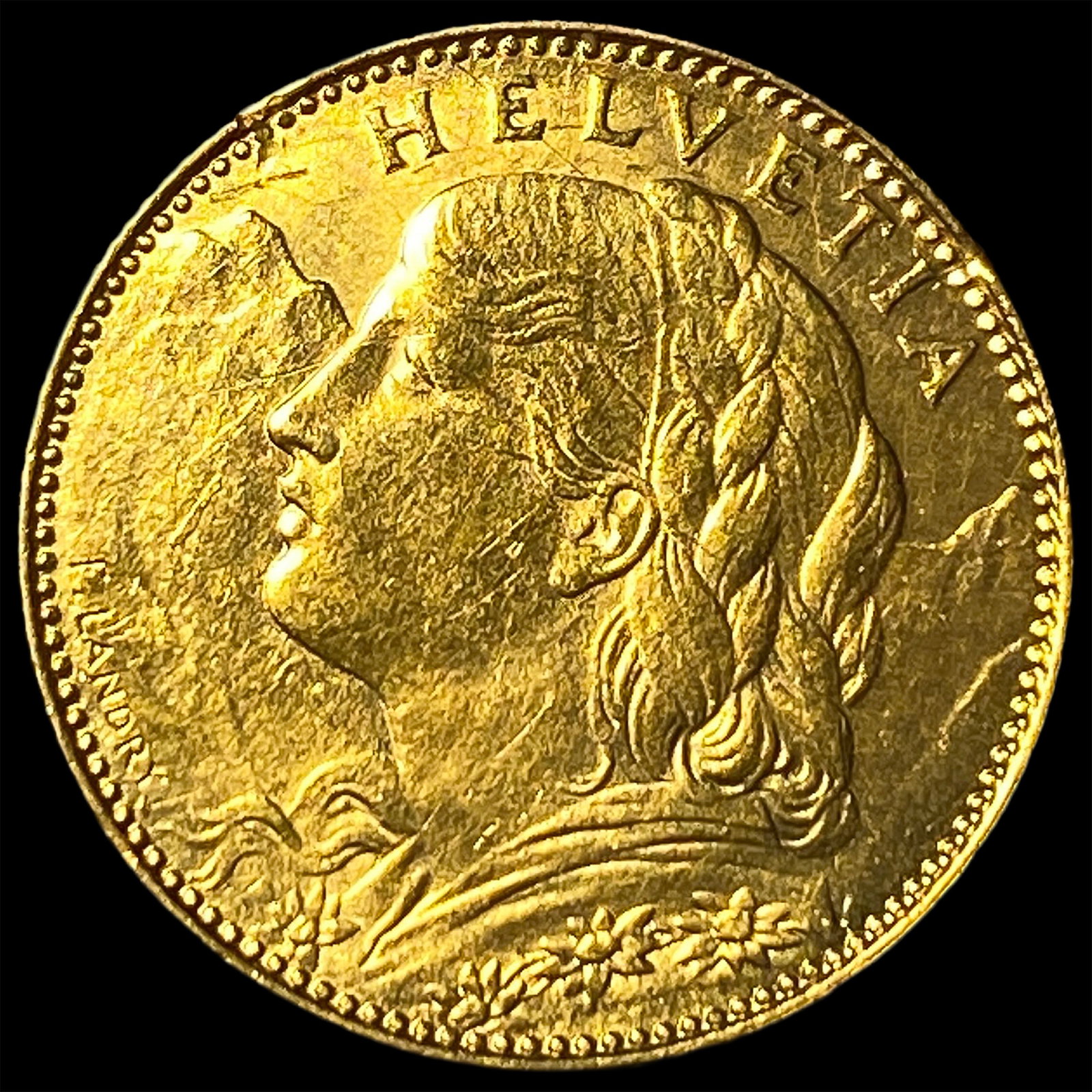1922-B Gold 10 Francs Switzerland Helvetia CLOSELY UNCIRCULATED (1 of 2)