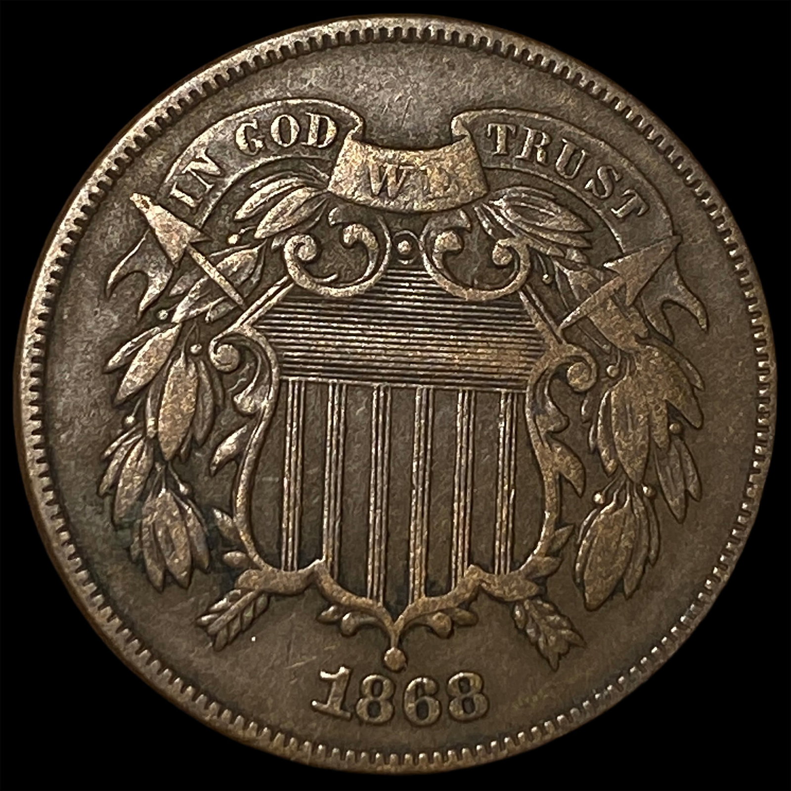 1868 Bronze Two-Cent Piece NEARLY UNCIRCULATED (1 of 2)