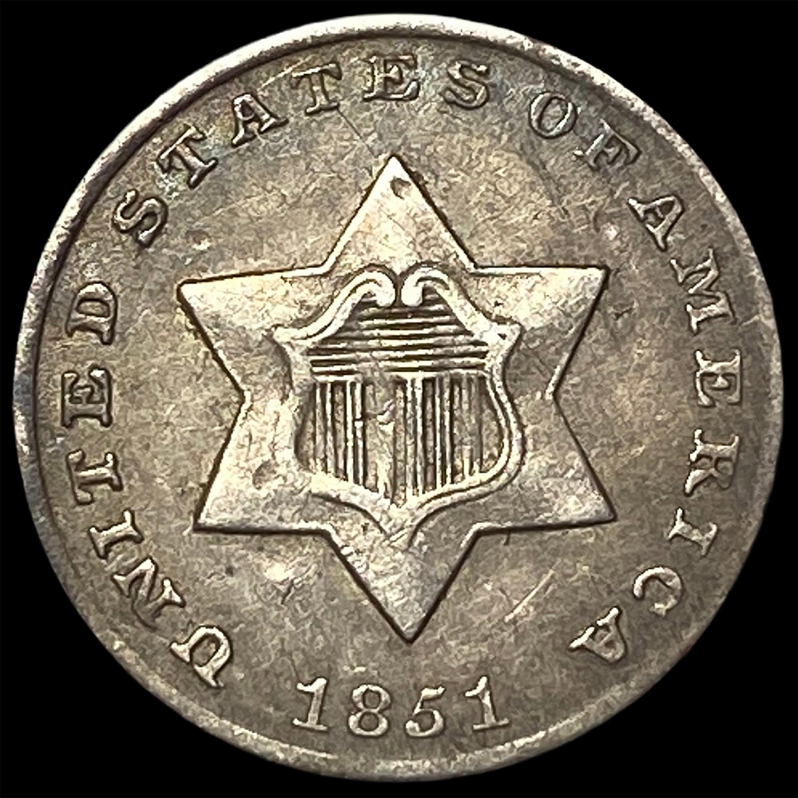 1851 Silver Three-Cent Piece NEARLY UNCIRCULATED (1 of 2)