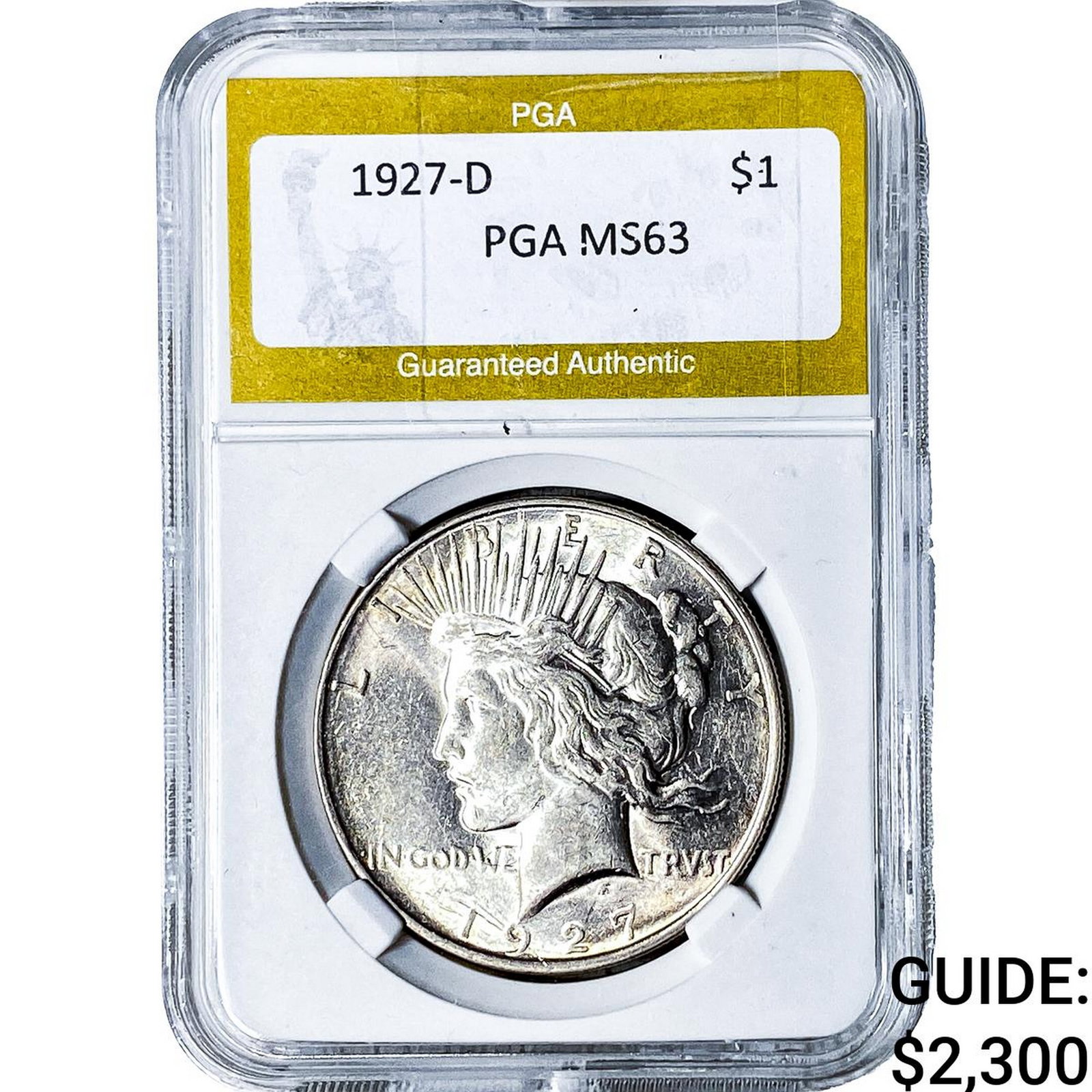 1927-D Silver Peace Dollar PGA MS63: 1927-D Silver Peace Dollar PGA MS63