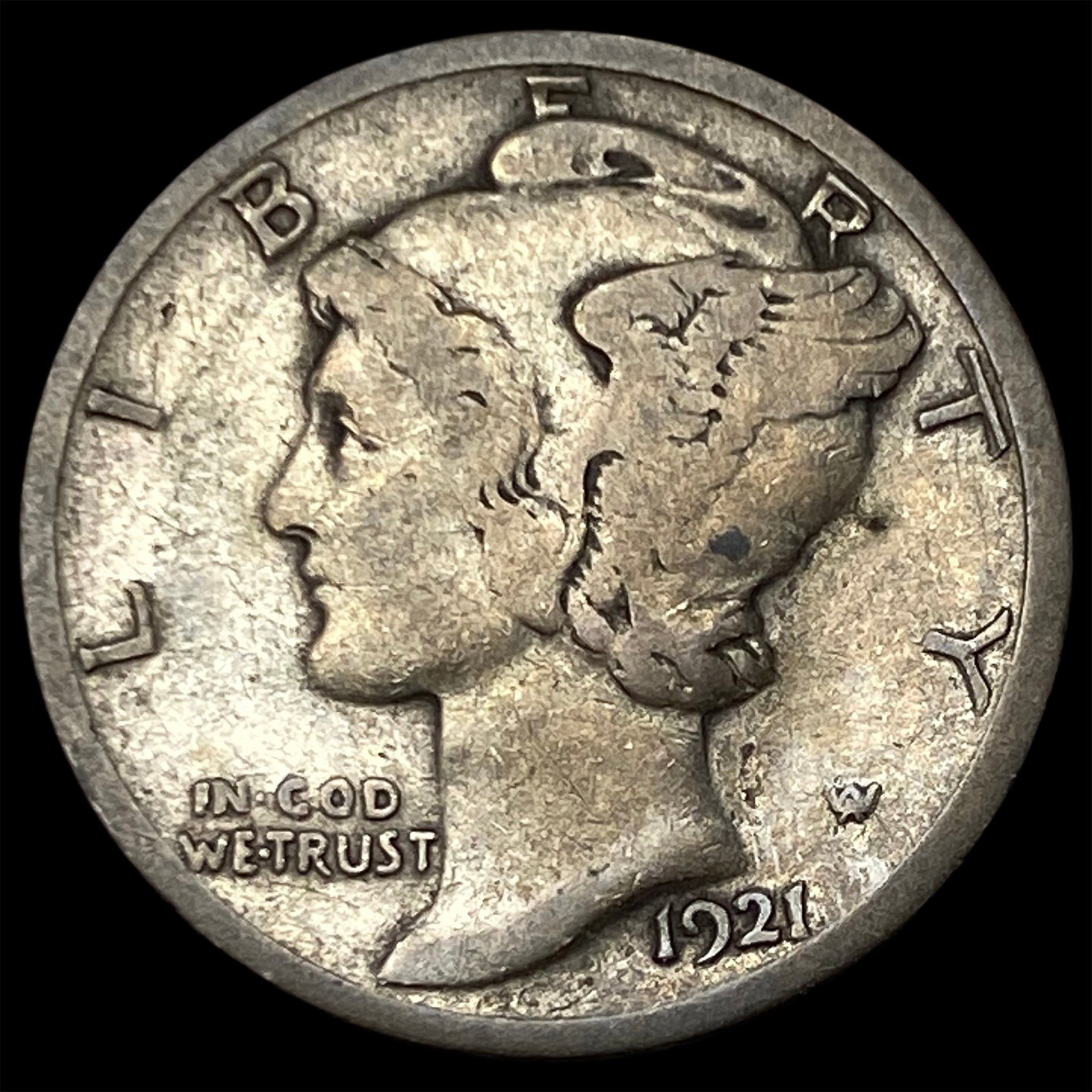 1921-D Silver Mercury Dime LIGHTLY CIRCULATED: 1921-D Silver Mercury Dime LIGHTLY CIRCULATED